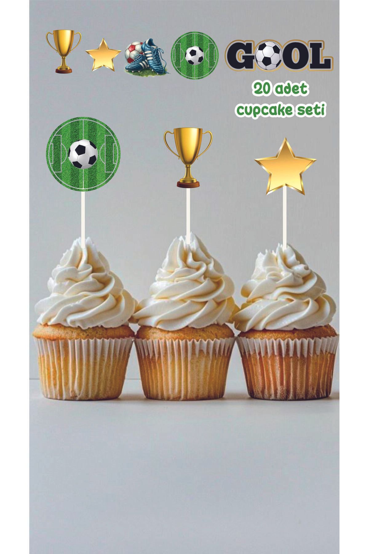 Tasarım Futbol Temalı Cupcake Süsü 20'li