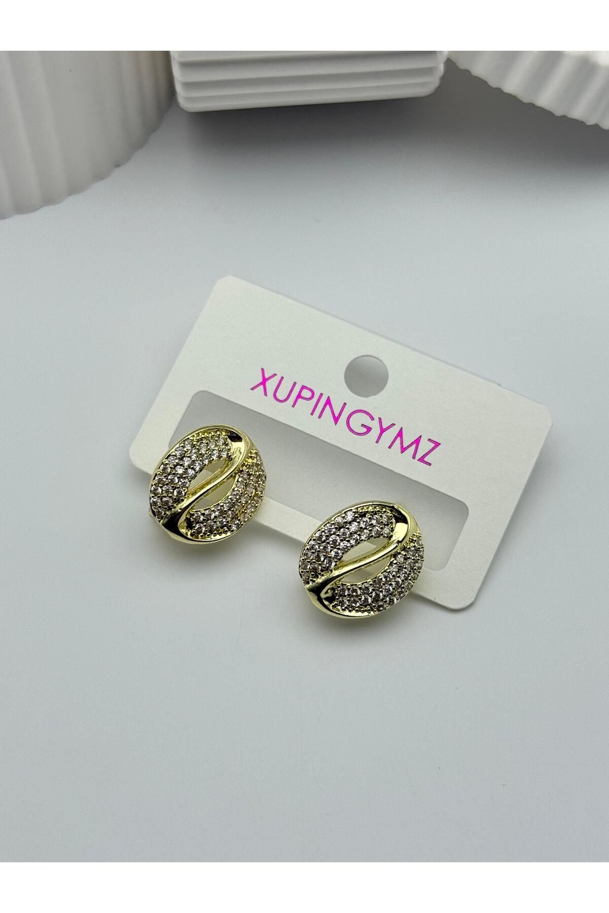 XUPINGYMZ Xp Vip Kararmaz Kahve Çekirdeği Zirkon Taşlı Küpe