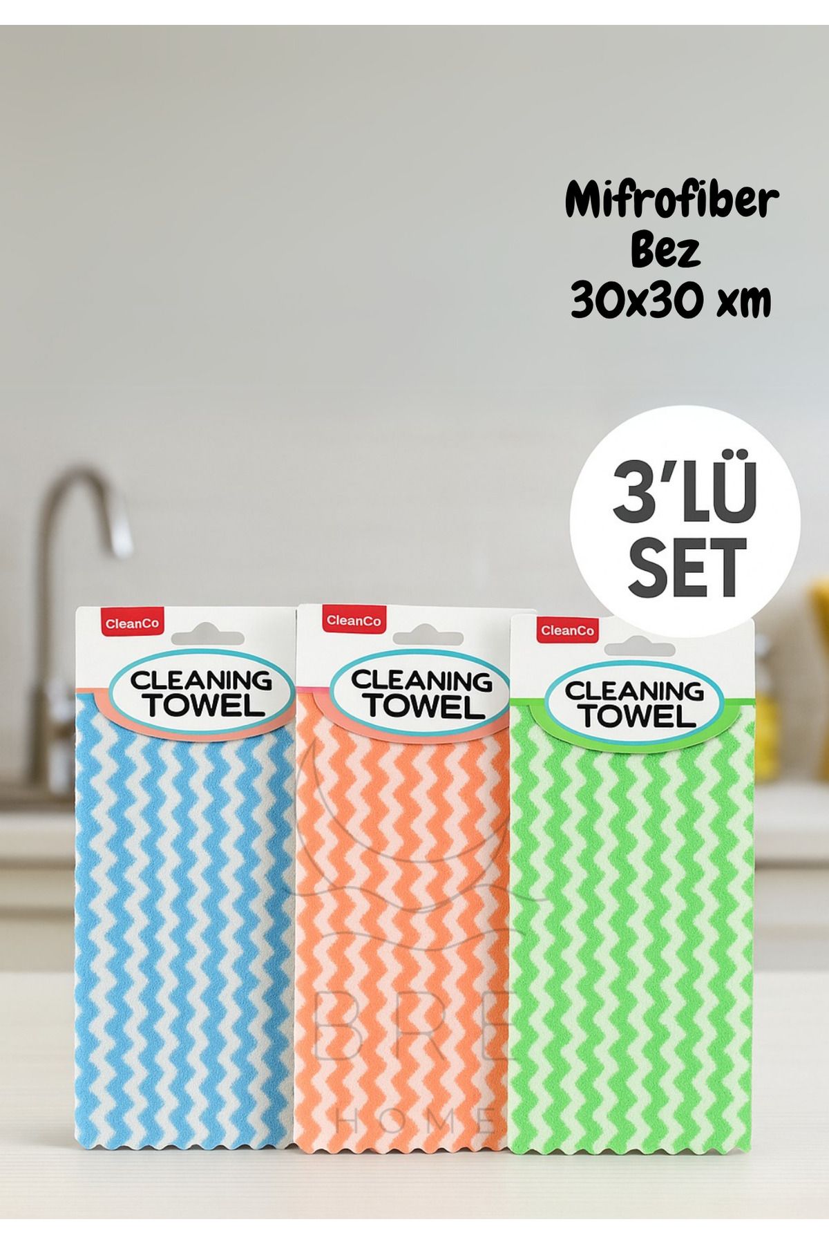 BRE HOME 3’lü Renkli Temizlik Bezi Seti – Mikrofiber Temizlik Havlusu – Mutfak ve Genel Temizlik İçin
