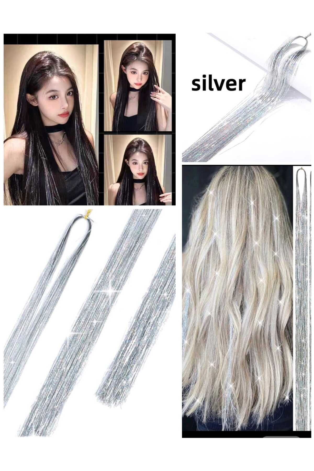 Eva Rose 1 Paket Tinsel Saç Simi Simli Saç Aksesurı/ Saç Işıltısı Yan Postiş Hair Tinsel Shiny Hair