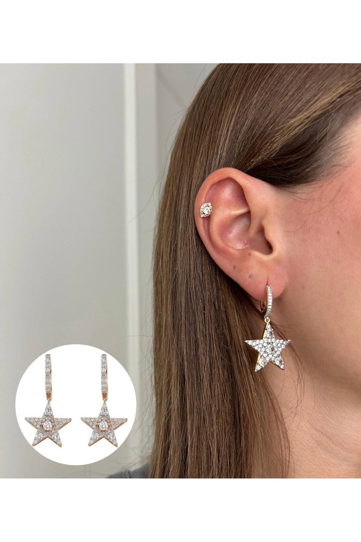 JEWELRY Pırlantalı Taşlı Yıldız Küpe