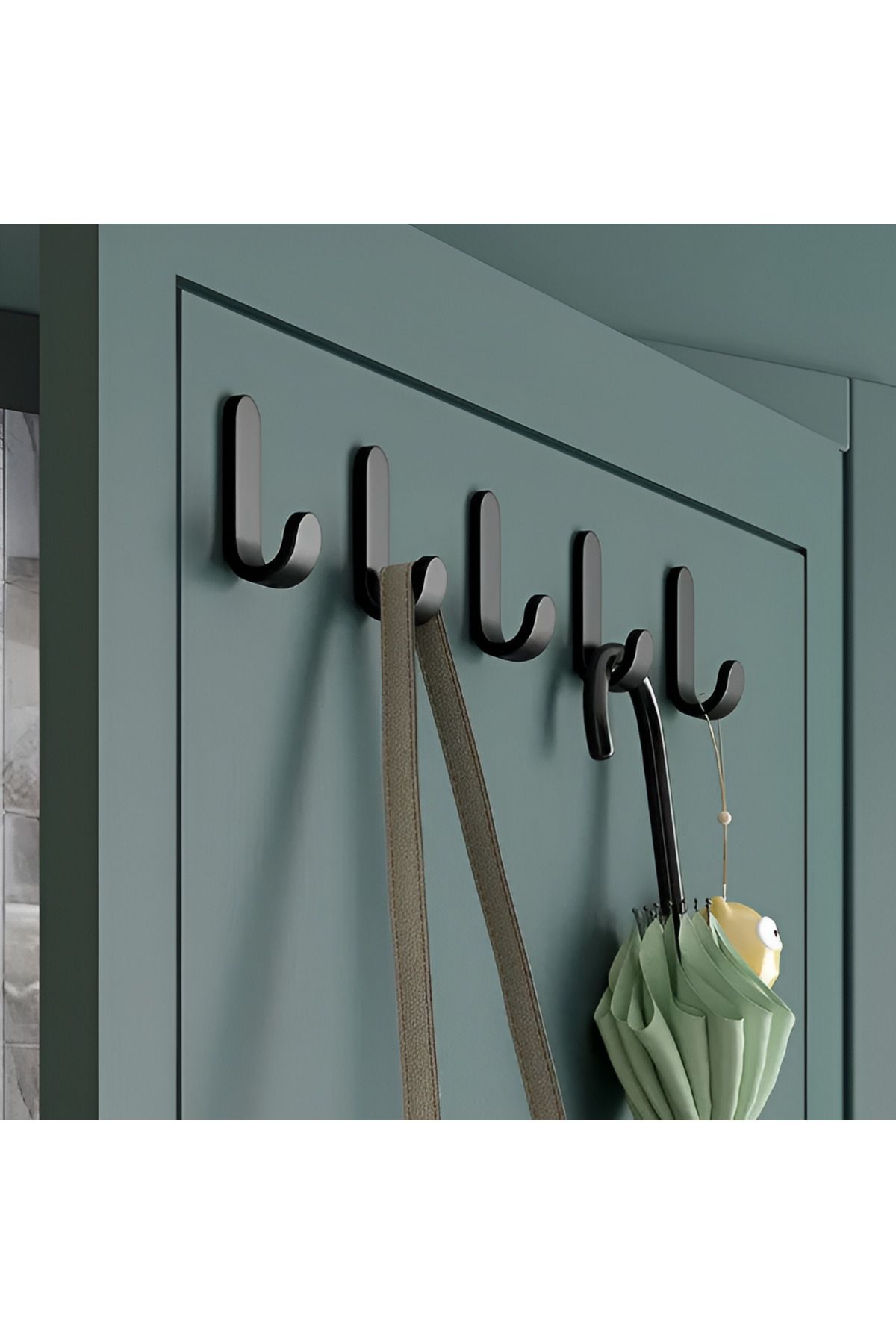 ETÜCCAR Metal Siyah 3m Yapışkanlı Askılık 5 Adet Kapı Arkası Bornoz Askılığı Mutfak Askı Banyo Askılık
