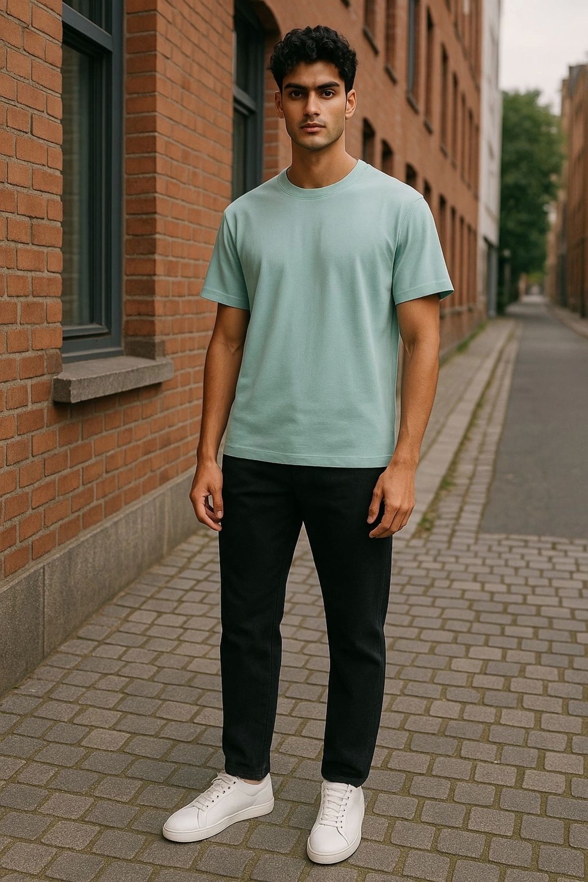 TB Terzi Bey Regular Kalıp Kadın - Erkek Unisex Basic Tişört Su Yeşili