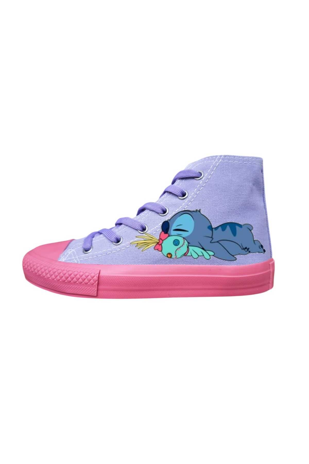 bhk desing Sevimli mavi lilioo baskılı pembe taban kız çocuk spor ayakkabı sneaker