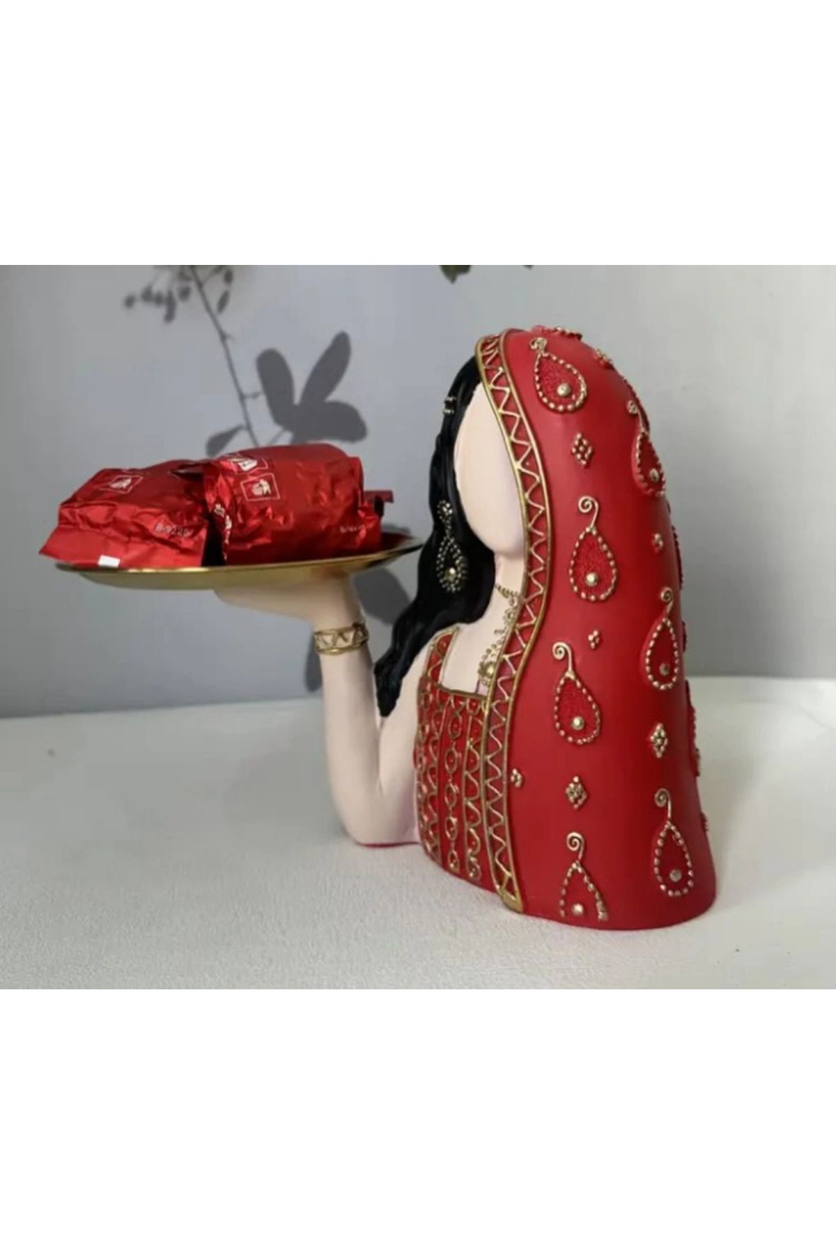 ShowArt Hediyelik Hintli Kadın Dekoratif Büst / Sunumcu Hintli Kadın Dekoratif Biblo (20x18cm)