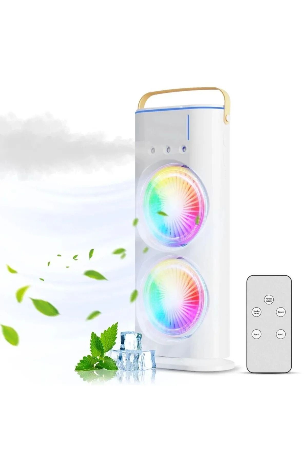 welcomein RGB Işıklı Kumandalı Çift Fanlı Serinletici Hava Nemlendirici Sessiz Soğutucu Klima Mini Vantilatör