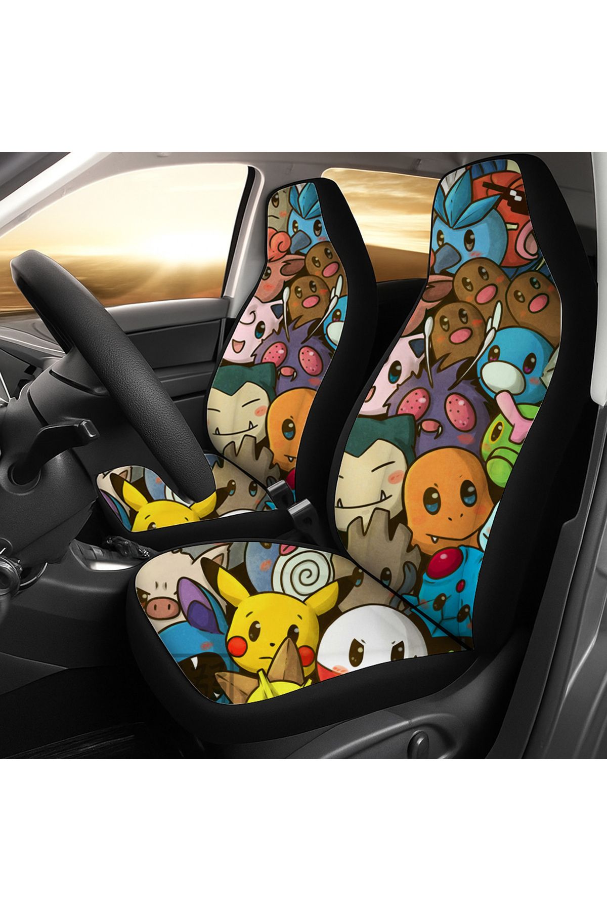 trivexa Pokemon Pikachu Temalı Renkli Oto Koltuk Kılıfı Ön ve arka Set