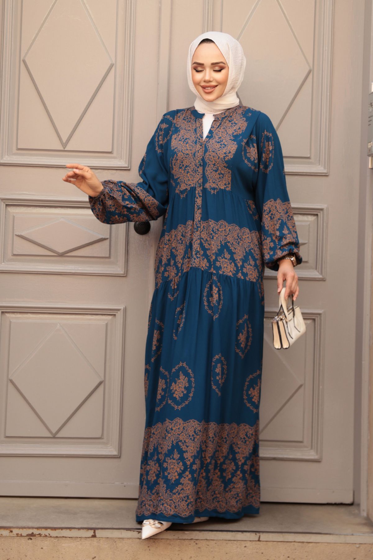 N.S NEVA STYLE-Rochie Hijab albastru petrol cu model 24014PM 2