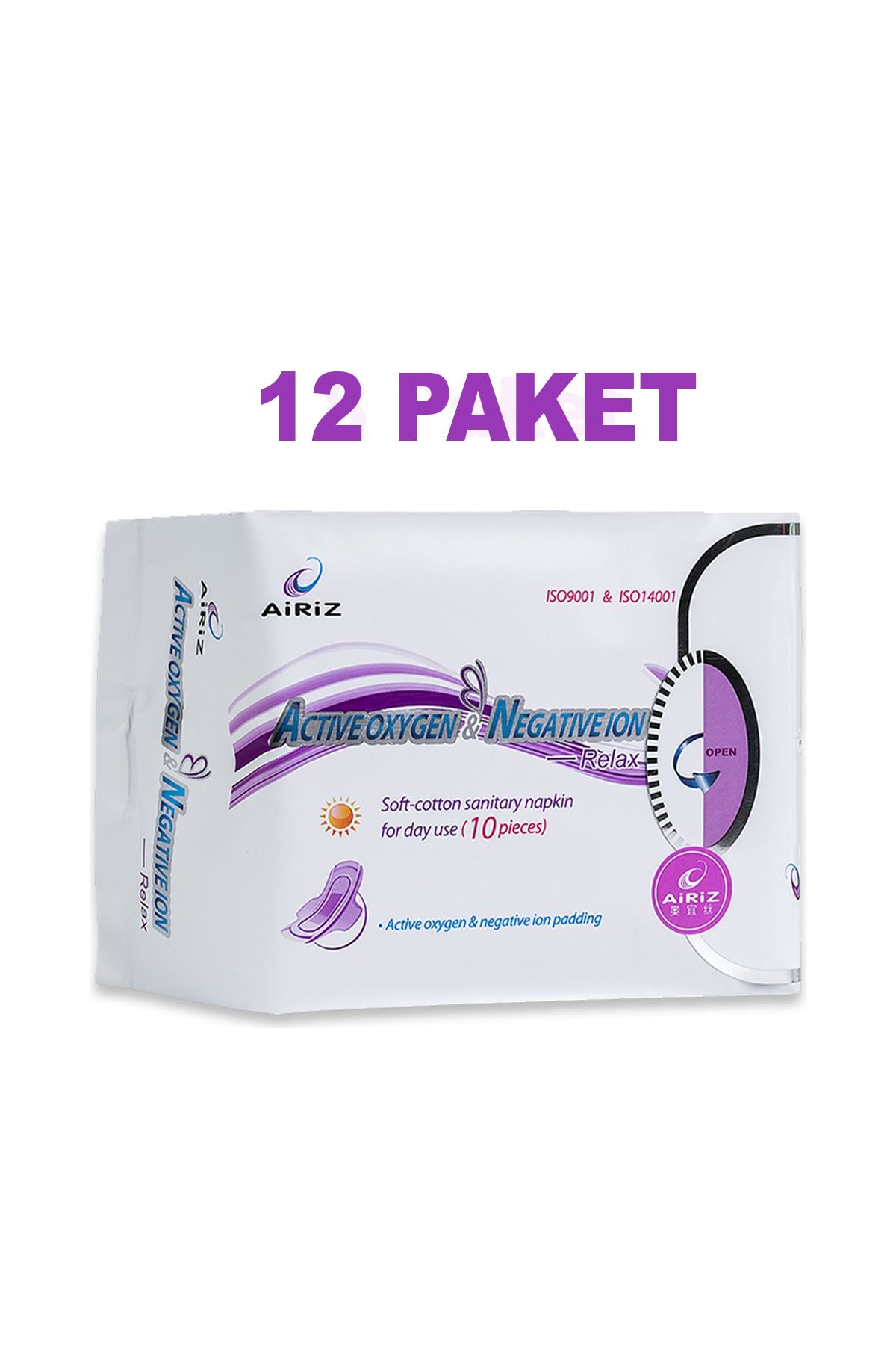 Pembe Gün Airiz Gündüz Pedi 10'lu - Active Oxygen Negative Ion-Günlük Kullanıma Uygun, Yumuşak Pamuk x12 Paket