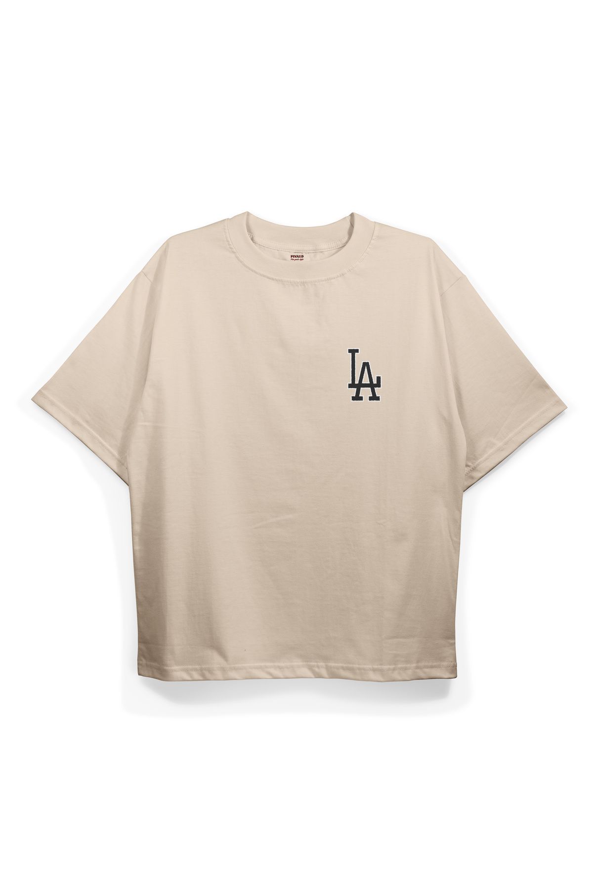 Pinned Unisex LA Baskılı Beyaz Oversize Tişört | Arka ve Ön Baskılı Pamuk Yazlık Erkek Kadın Tshirt