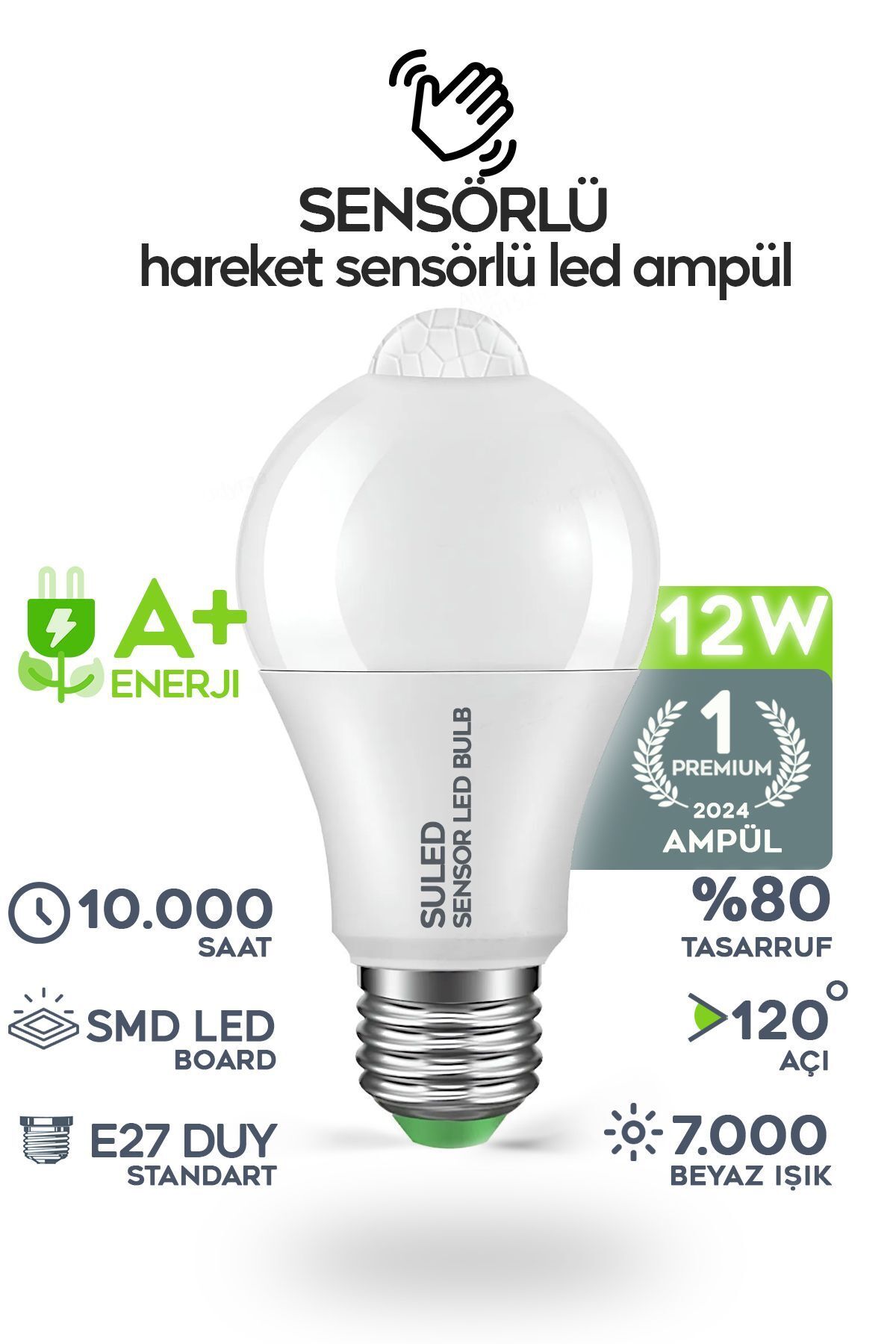 teknotrust TR Hareket Sensörlü Led Lamba E27 Duy 12w Işık Lamba A Otomatik Led Ampül Hareket Algılayıcılı Led