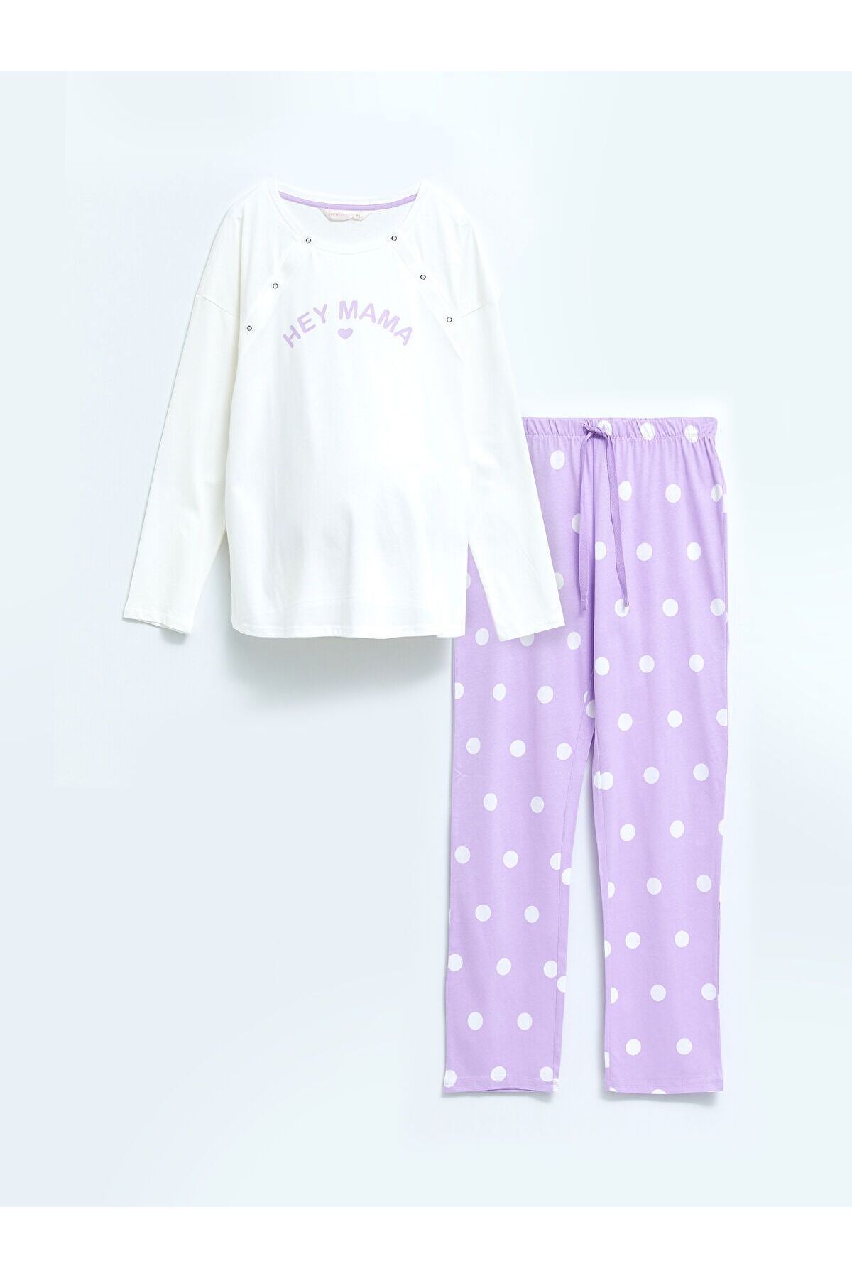 LC Waikiki Bisiklet Yaka Baskılı Uzun Kollu Pamuklu Hamile Pijama Takımı