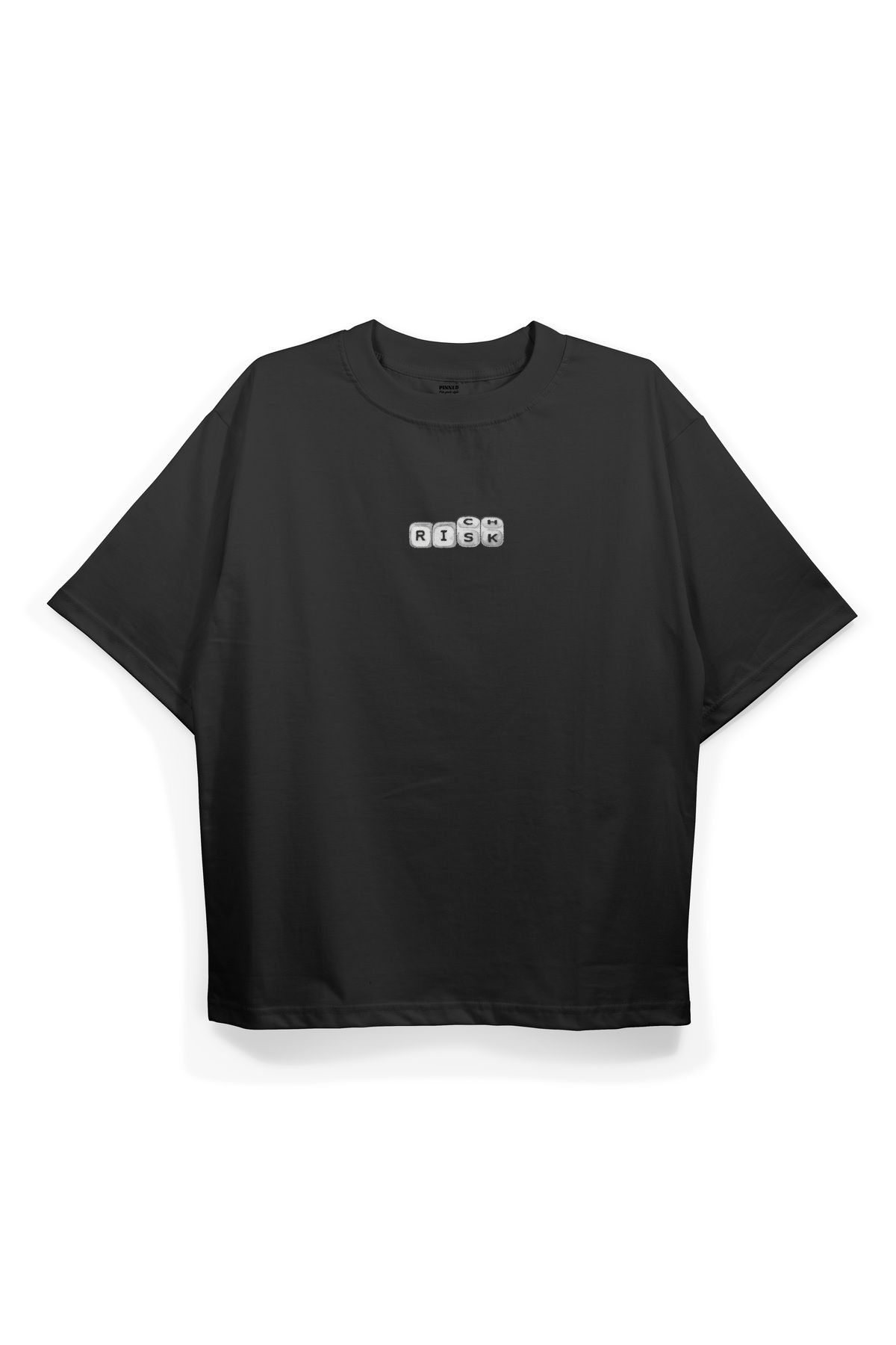 Pinned Unisex Risk Baskılı Beyaz Oversize Tişört | Arka ve Ön Baskılı Pamuk Yazlık Erkek Kadın Tshirt