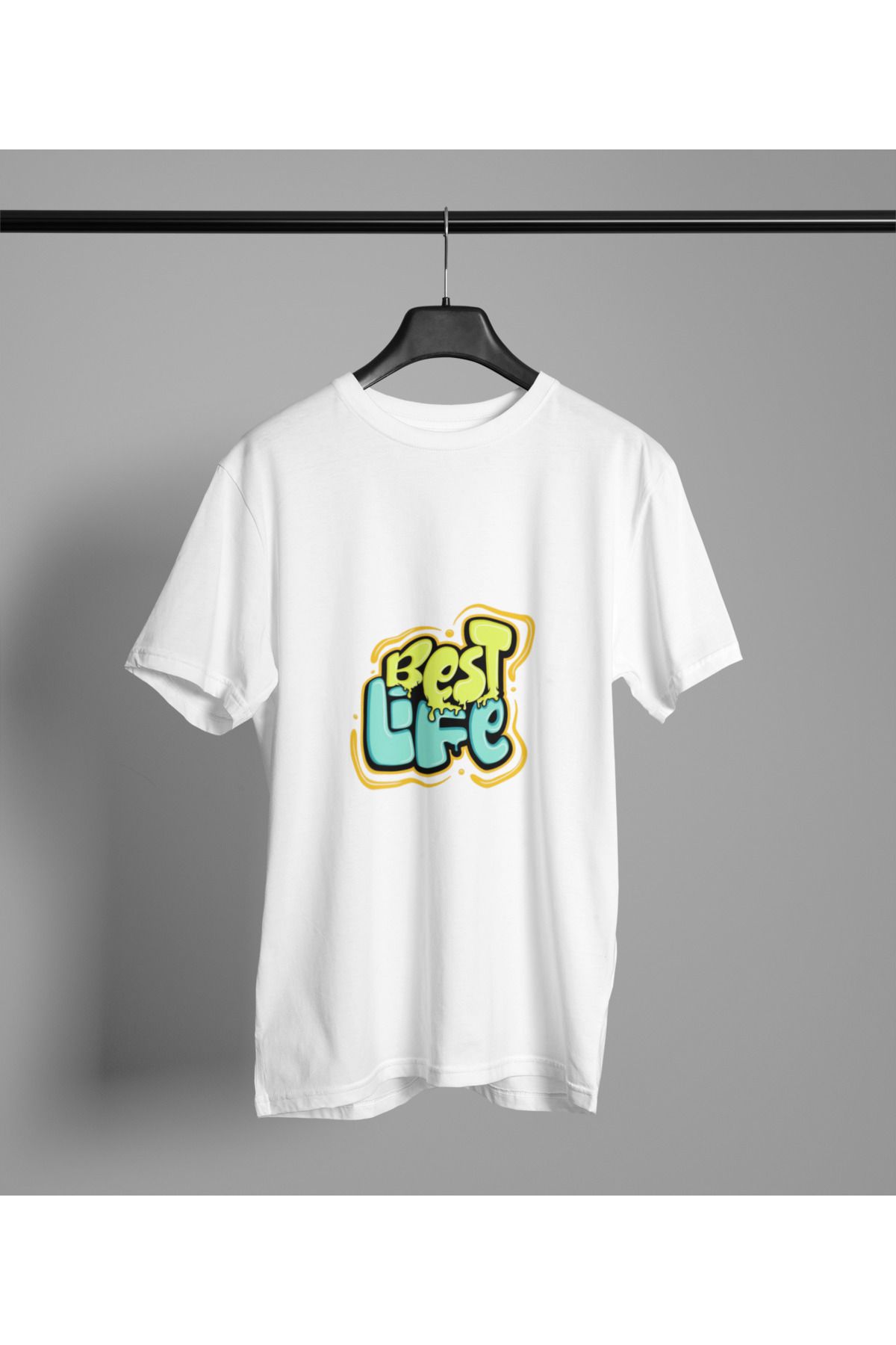 MAGORS BESTLIFE BASKILI BİSİKLET YAKA PAMUKLU OVERSIZE KALIP KISA KOLLU KADIN VE ERKEK TSHIRT