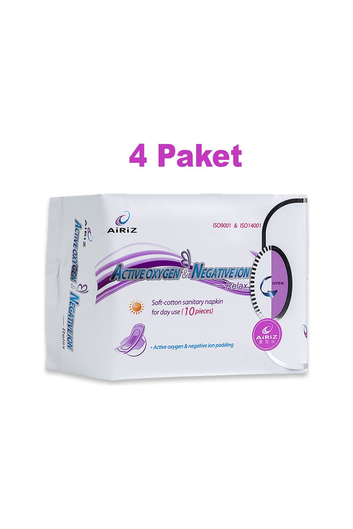 Pembe Gün Airiz Gündüz Pedi 10'lu - Active Oxygen Negative Ion- Günlük Kullanıma Uygun, Yumuşak Pamuk x4 Paket
