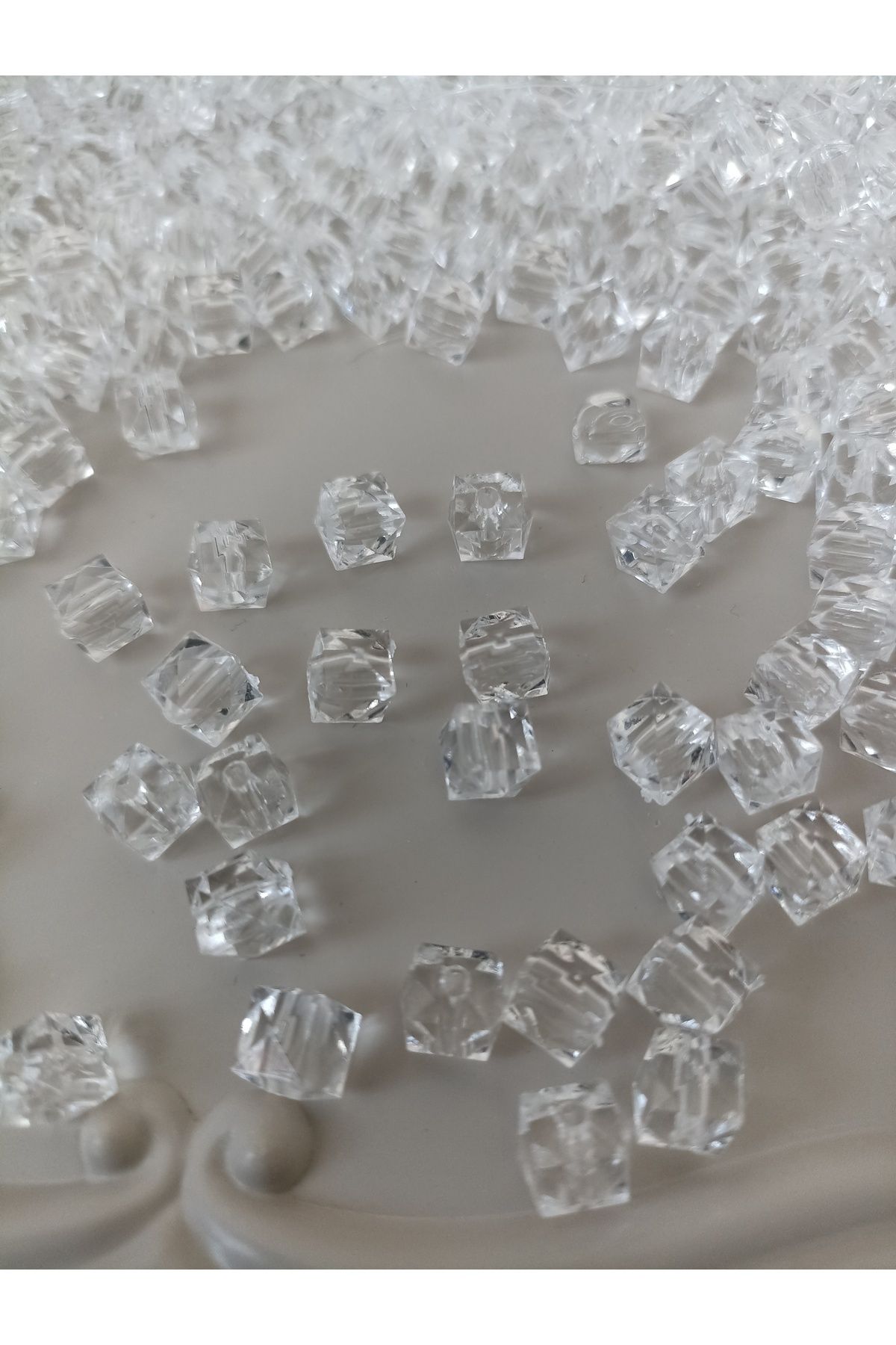 ida design store 6mm Kübik Şeffaf Akrilik Kristal Model Boncuk 50GR