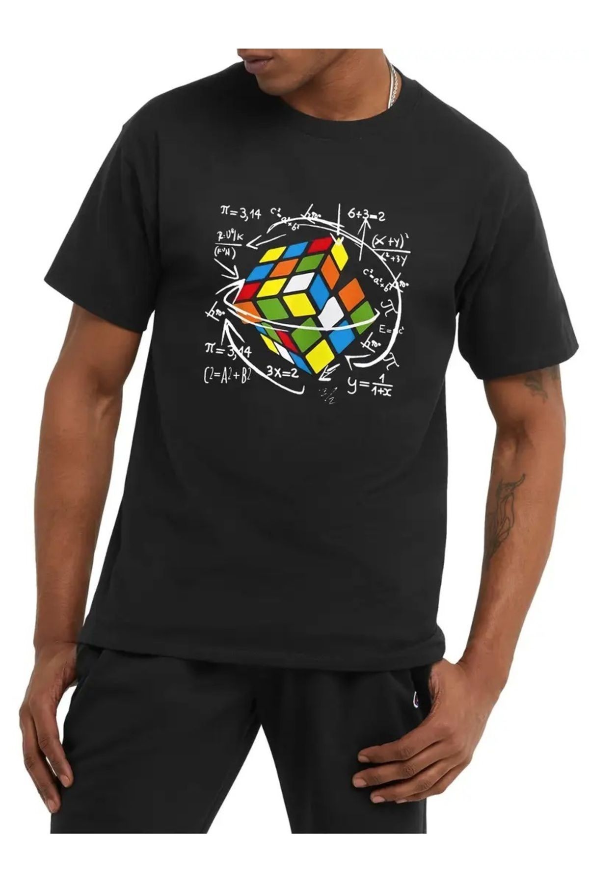 qubo sportswear & company qubo Unisex Oversize Baskılı Pamuklu Bisiklet Yaka Kısa Kollu SİYAH T-shirt