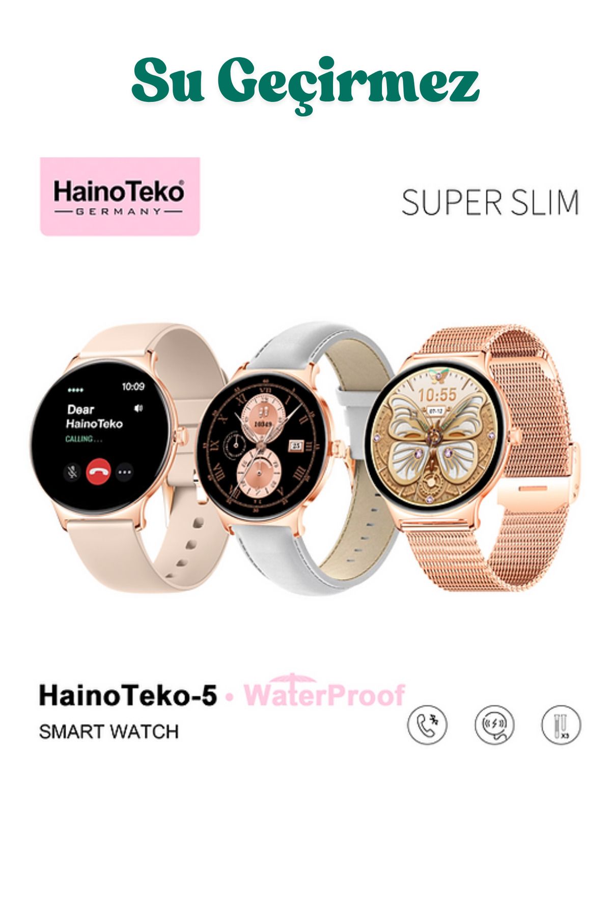 BellaThec İnce Kasa Haino Teko-5 Akıllı Saat Süper Slim Suya Dayanıklı Uzun Pil Ömrü Şık Model
