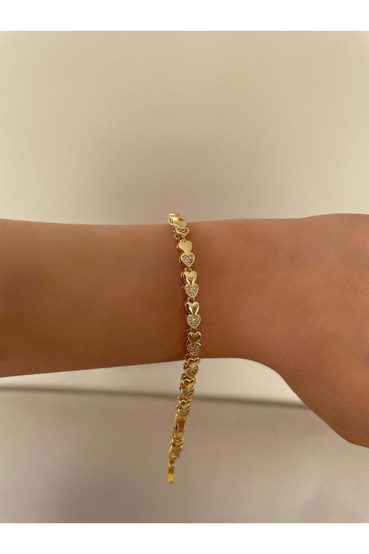 JEWELRY Zirkon Taşlı Gold Kalpli Bileklik