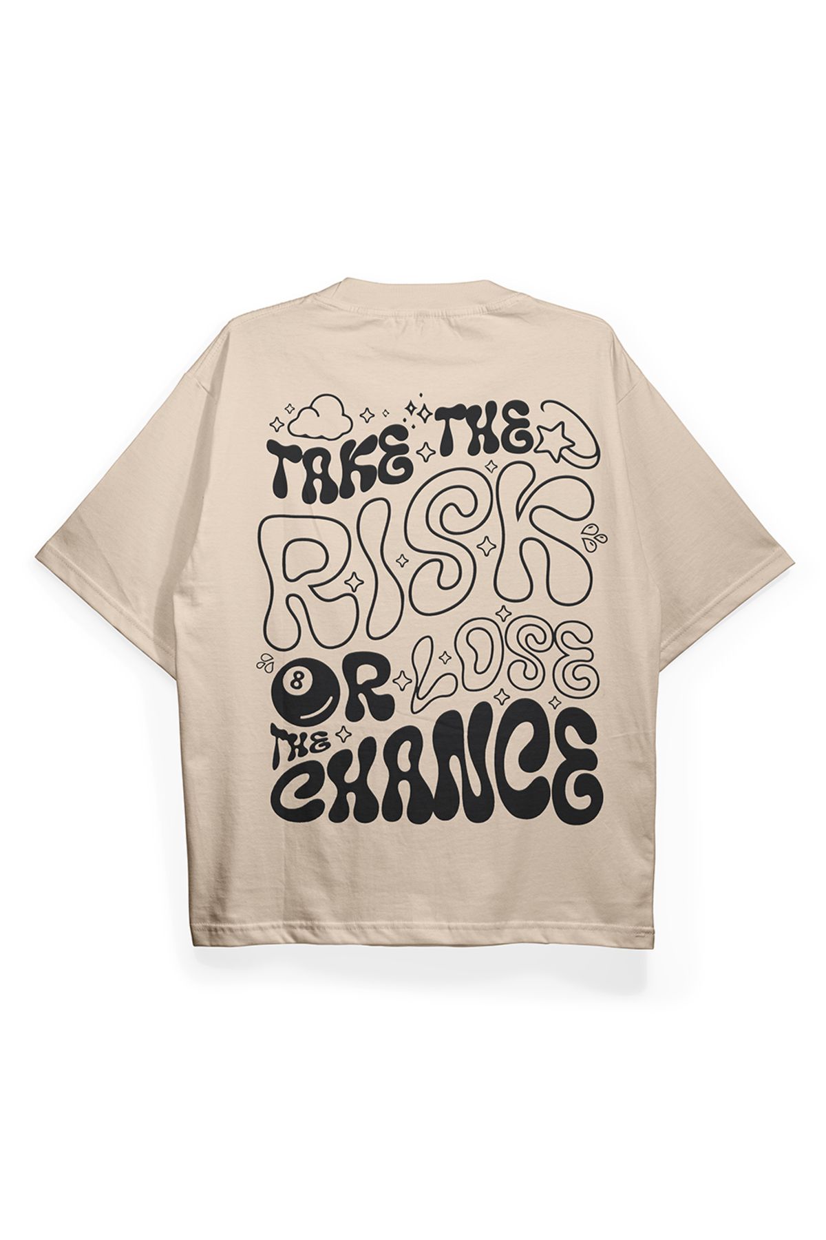 Pinned Unisex Take Risk Baskılı Beyaz Oversize Tişört | Arka ve Ön Baskılı Pamuk Yazlık Erkek Kadın Tshirt