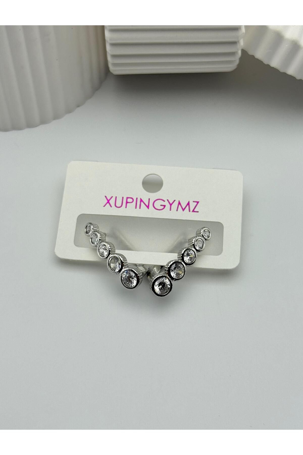 XUPINGYMZ Xp Vip Kararmaz İnce Gümüş Renk Zirkon Taşlı Küpe