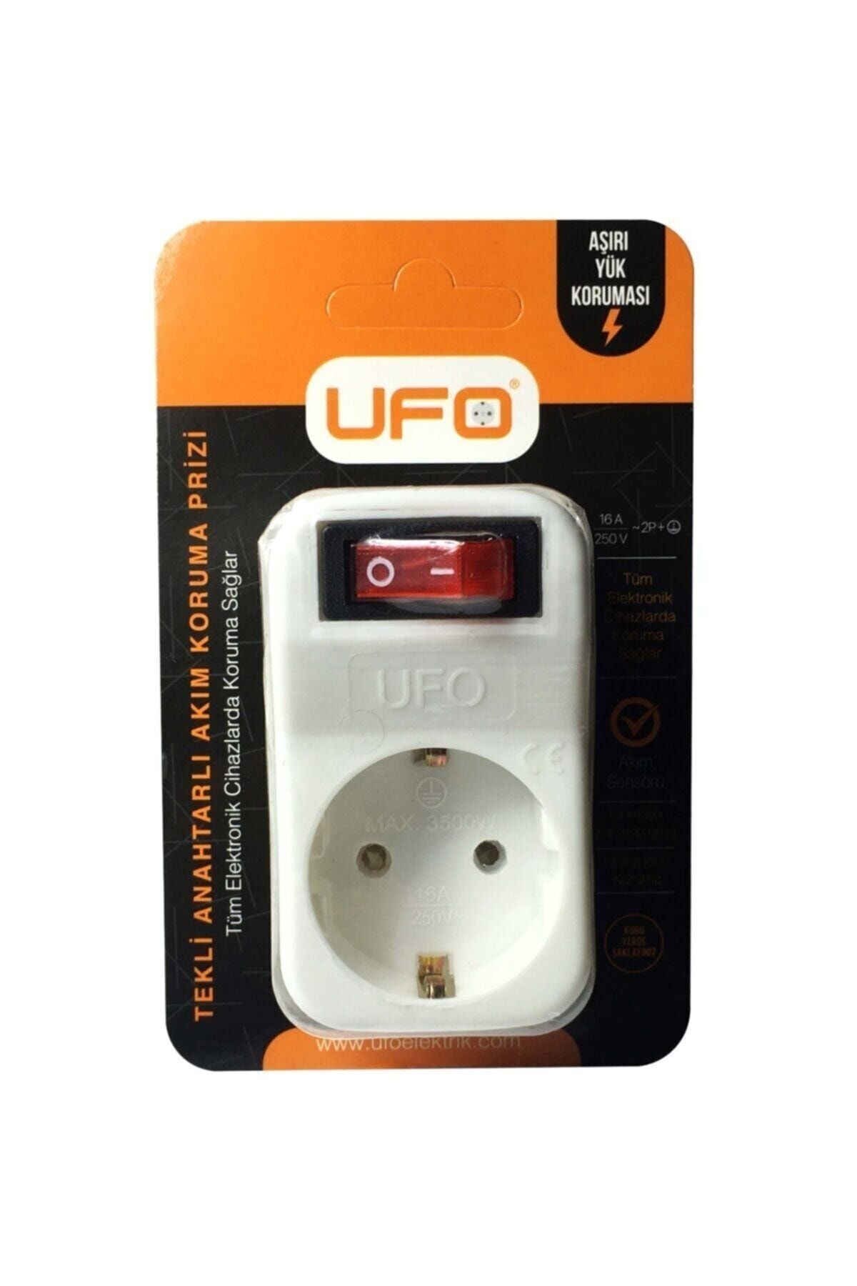teknotrust TR Akım Korumalı Priz Ufo Tekli Anahtarlı Beyaz Renk 16a 250v (AŞIRI YÜK KORUMASI) Elektrik Prizi