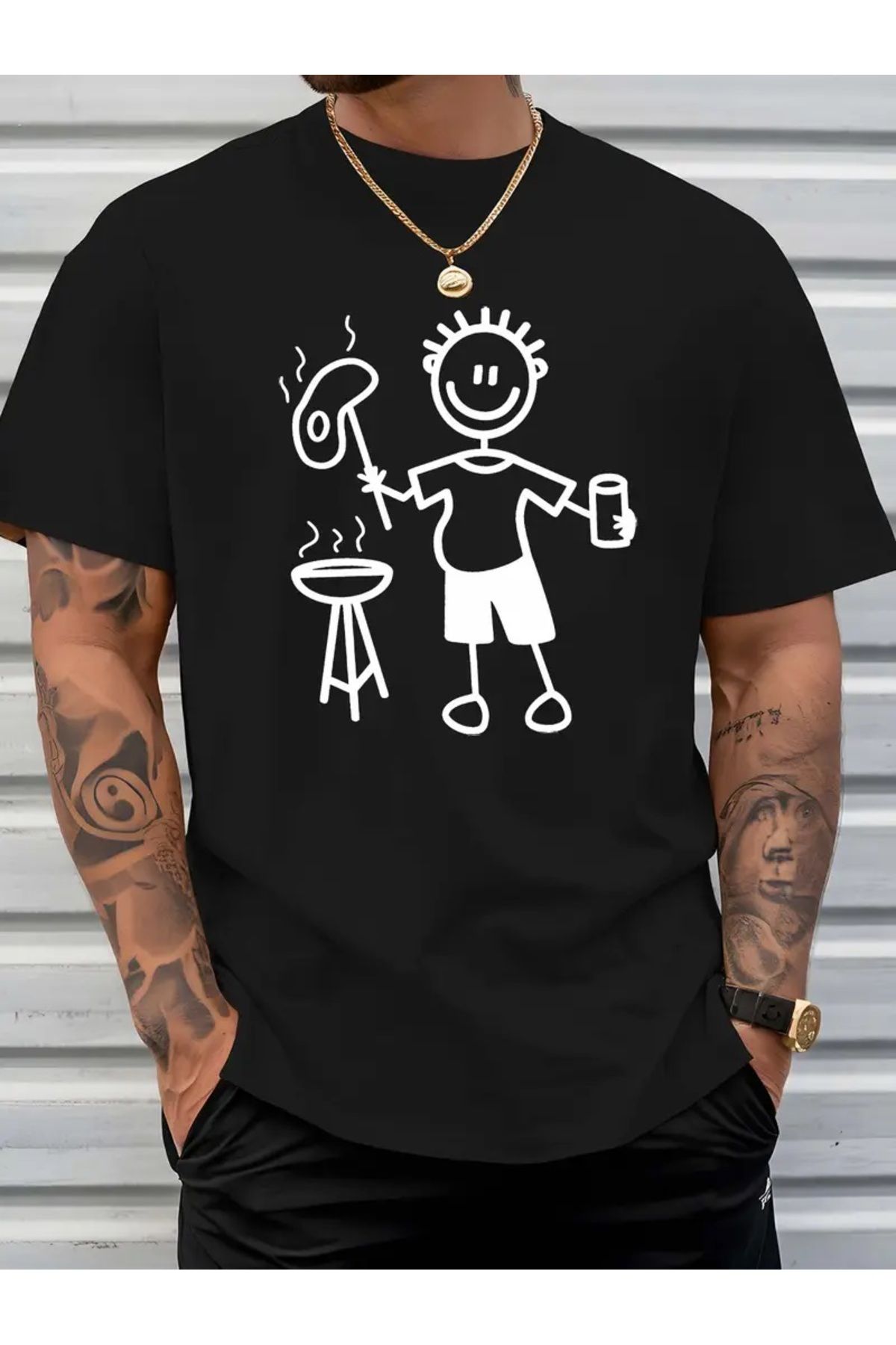 qubo sportswear & company qubo Unisex Oversize Baskılı Pamuklu Bisiklet Yaka Kısa Kollu SİYAH T-shirt