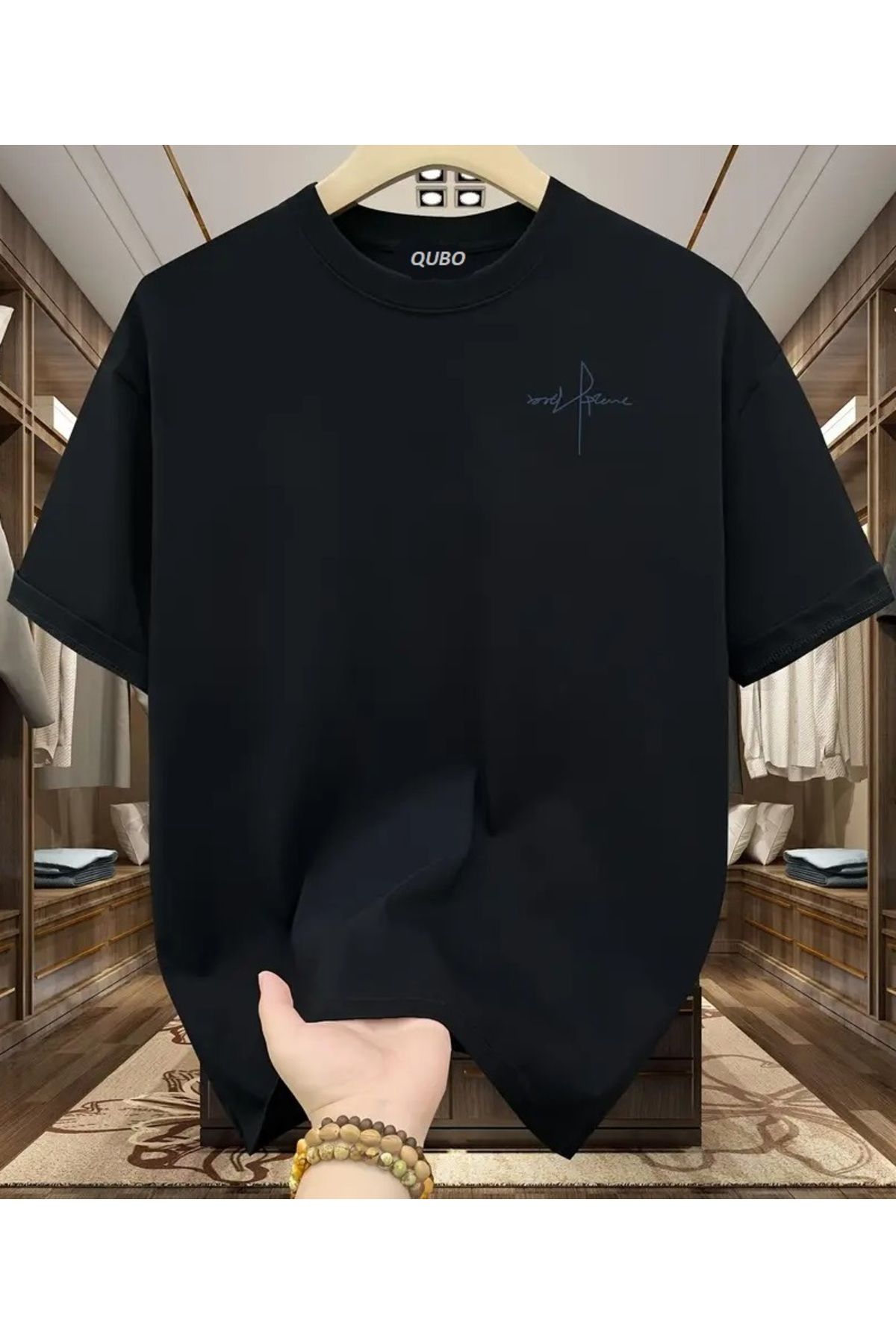 qubo sportswear & company qubo Unisex Oversize Baskılı Pamuklu Bisiklet Yaka Kısa Kollu SİYAH T-shirt