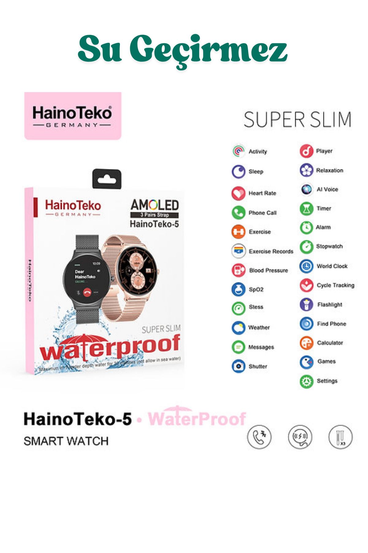 BellaThec Haino Teko 5 Akıllı Saat Süper Slim Suya Dayanıklı Şık ve Hafif Gövde Tasarımı