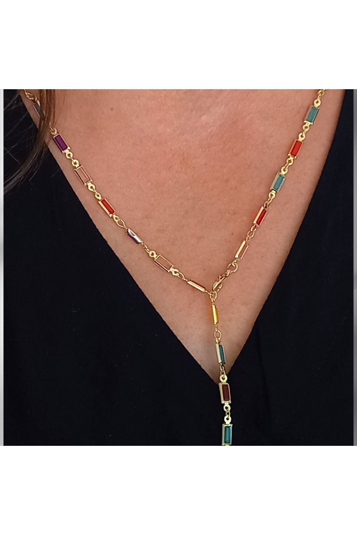 JEWELRY Renkli Taşlı Y Kolye