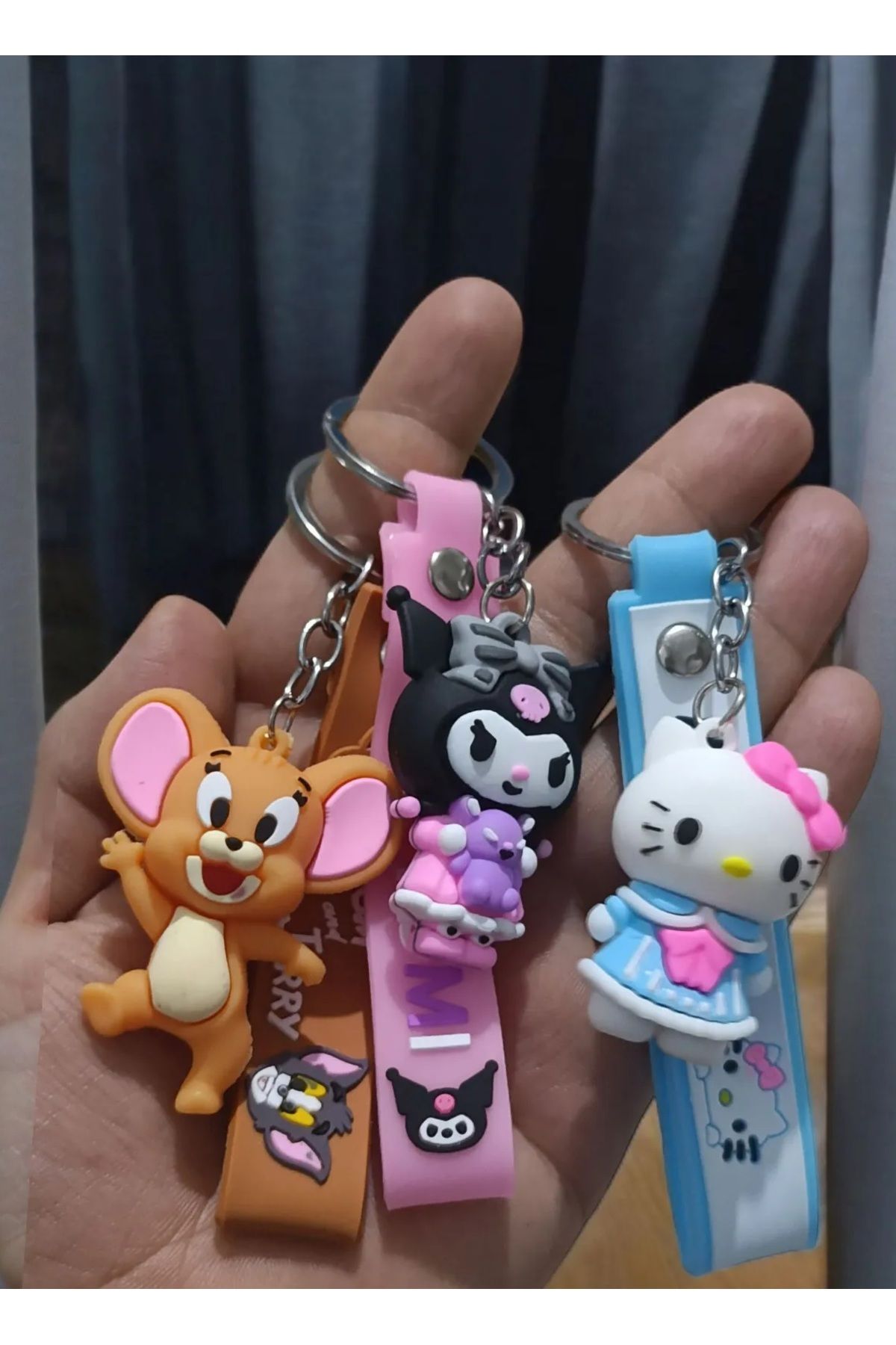 TAYEM 3'lü Hello Kitty, Jerry, Kuromi Anahtarlık, 3D Hediyelik Anahtarlık ve Çanta Süsü, Aksesuarı