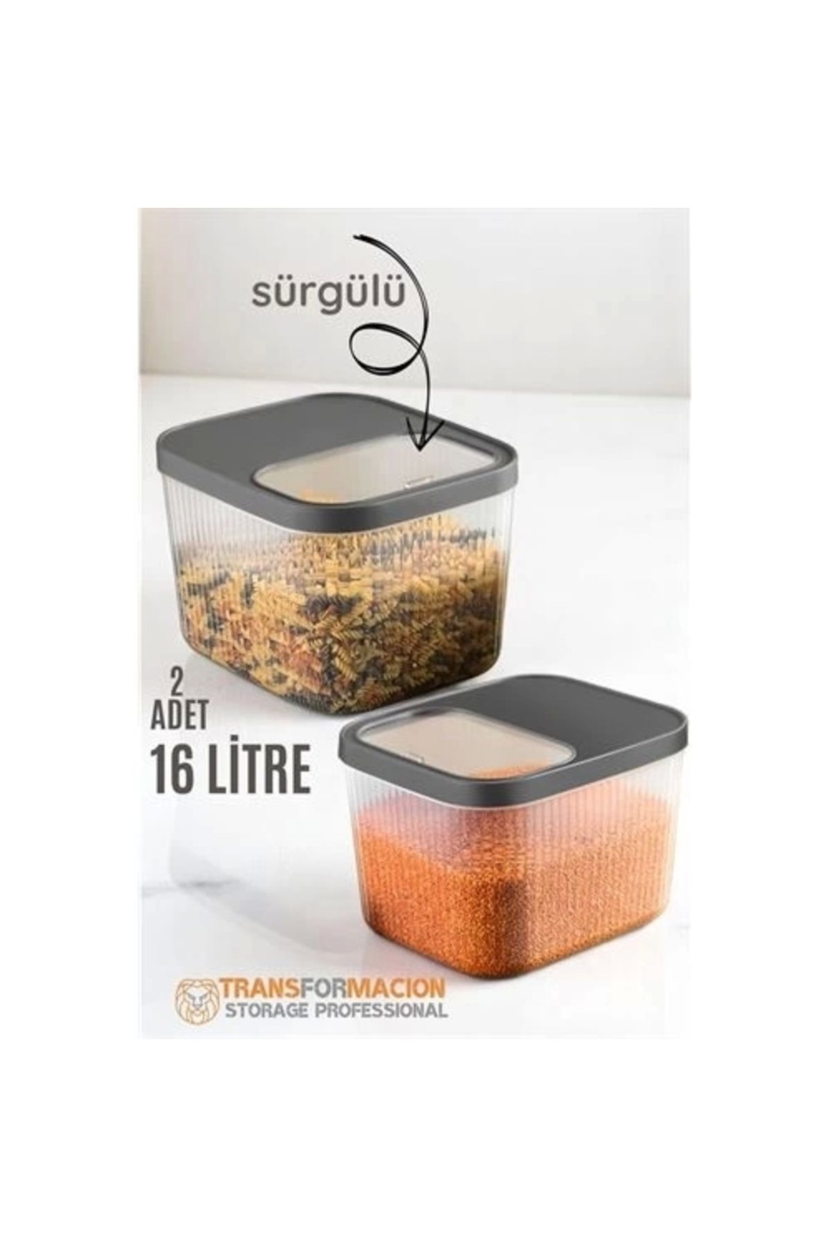 Generic Erzak Bakliyat Kutusu Sürgülü Kapak Saklama Kabı 16 Litre 2 ADET