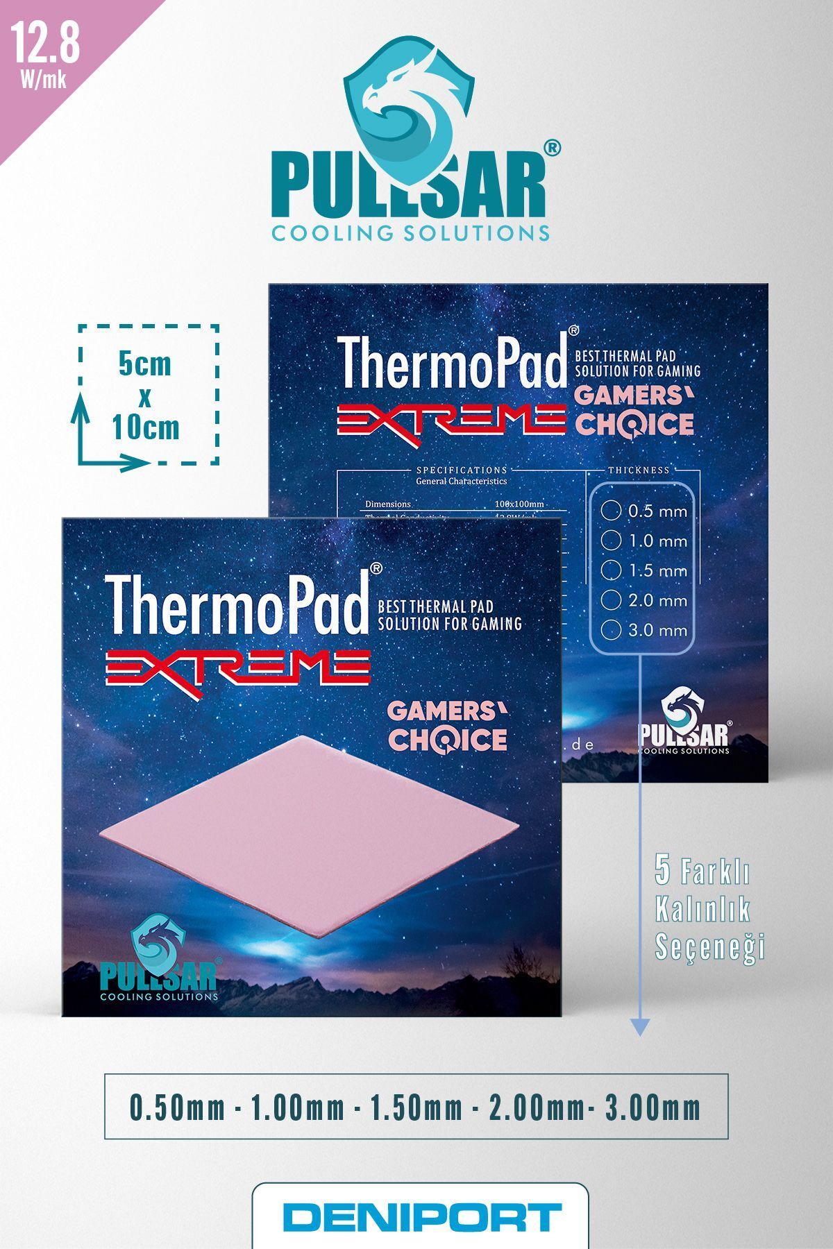 teknotrust TR Thermopad Extreme, 100x50 Mm, 0,5 Mm, 12,8 W/m-k, Bilgisayarınız Için Güçlü Soğutma Çözümü! 50 H