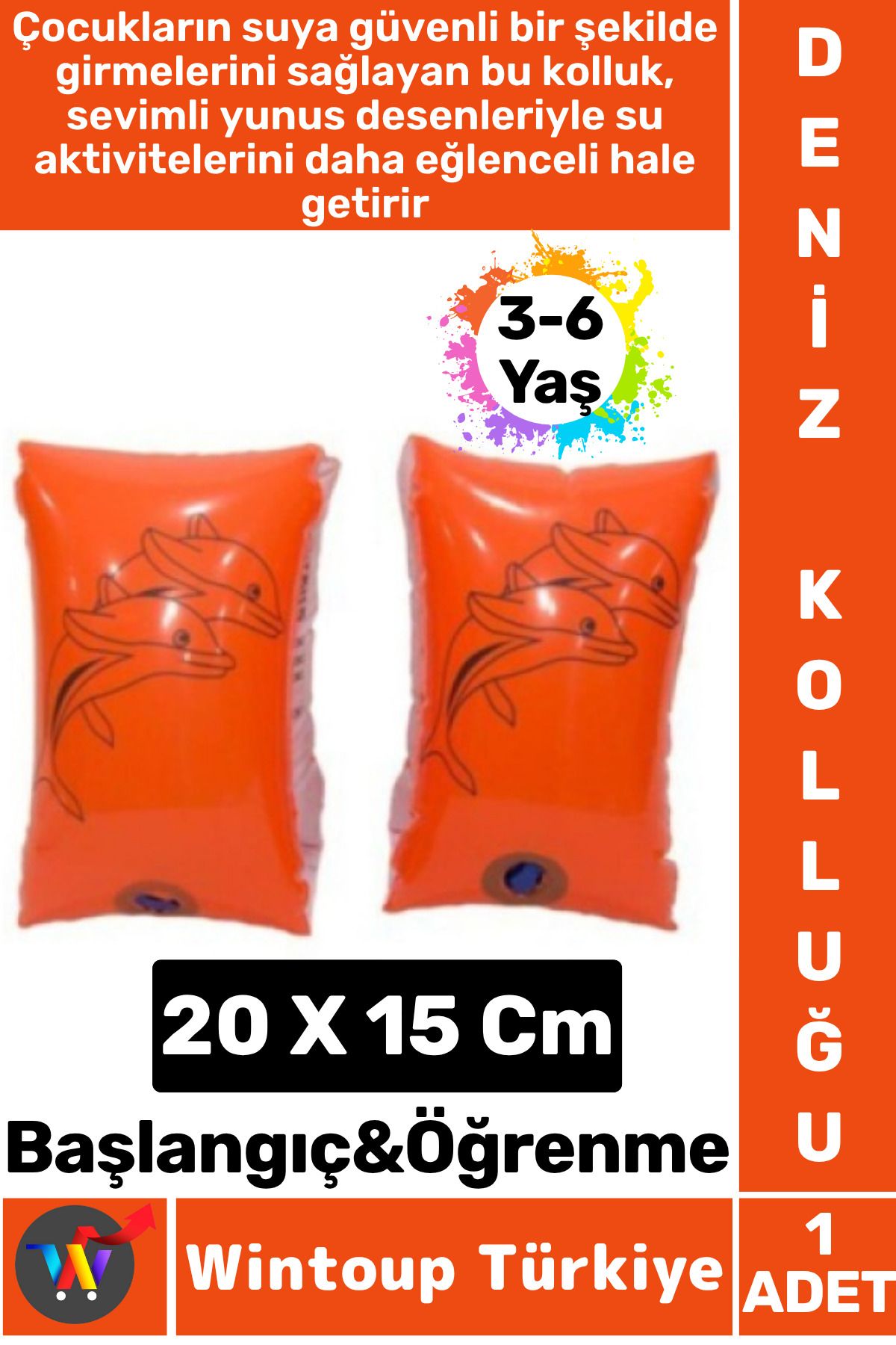 Wintoup Dayanıklı Yüzme Başlangıç Öğrenme 3-6 Yaş Sevimli Yunus Desenli Havuz Yüzme ÇOCUK DENİZ KOLLUĞU
