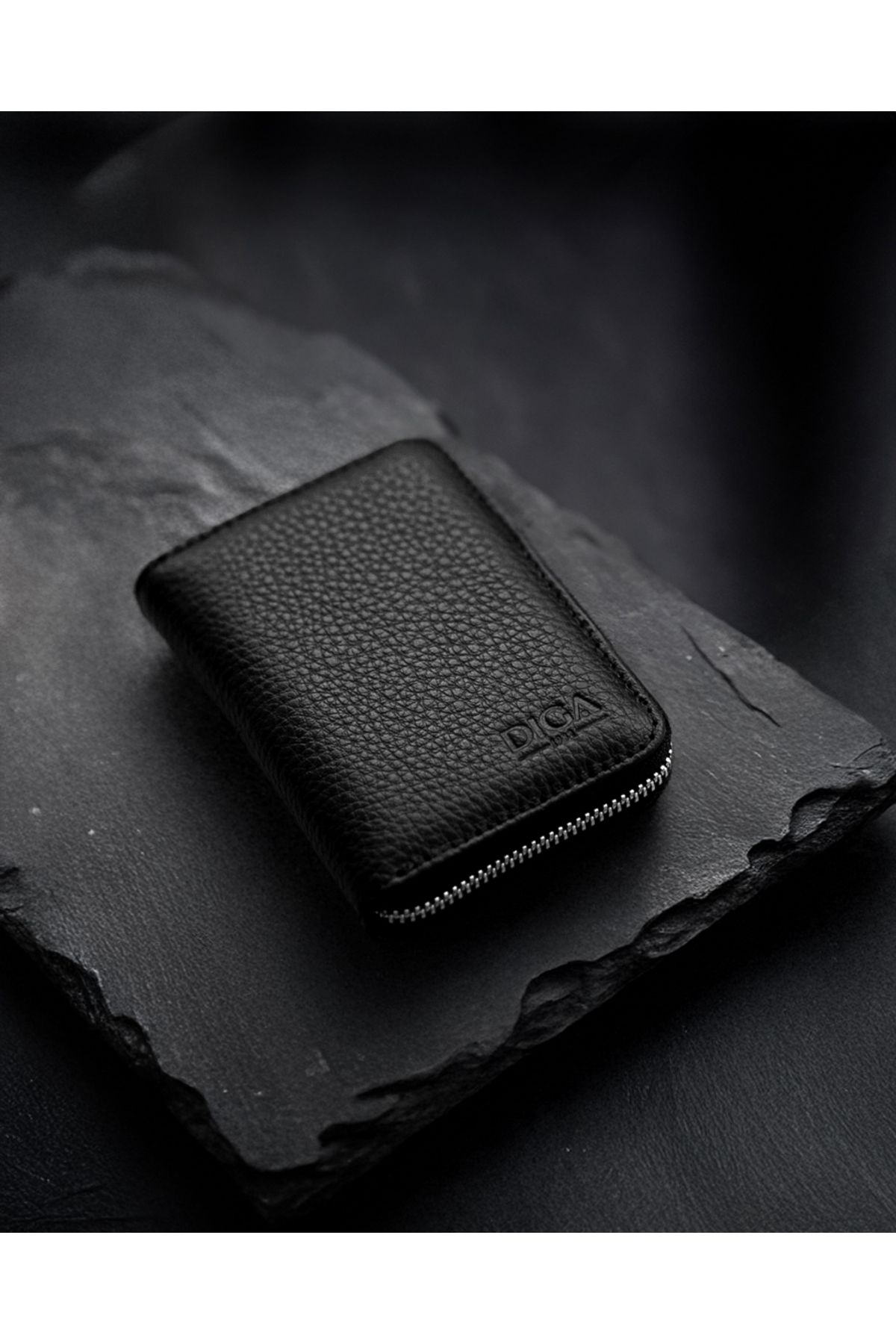 Valerian Luxury Bags & Organizers Hakiki Deri Minimal Fermuarlı Kartlık - Siyah