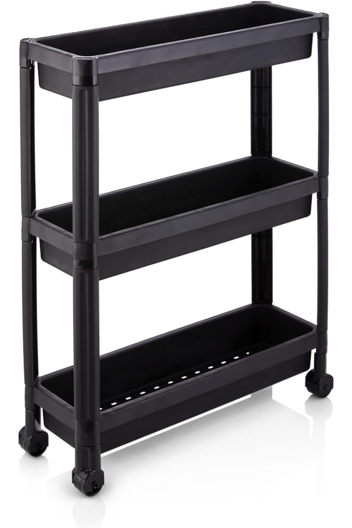 STOREMAX mrttnca Plastik 3 Katlı Tekerlekli Organizer Diktördgen Raf Ünitesi Siyah trndymrt 1087243