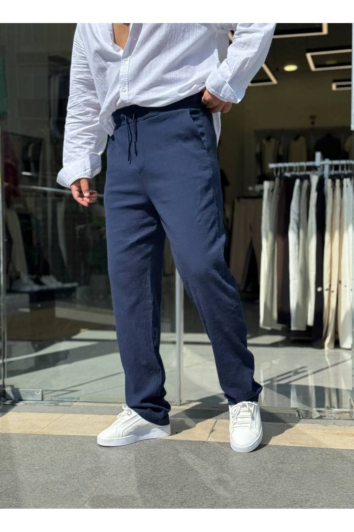 REX MODA Krinkıl Keten Erkek Jogger Pantolon