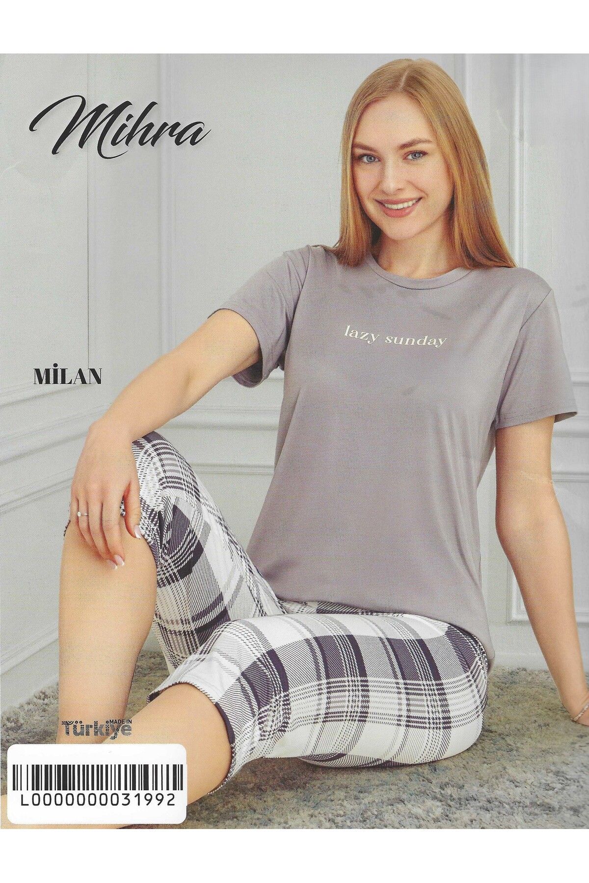 Mihra YaRuz Mihra Kadın Kısa Kol Kaprili Gri Pijama Takımı 50107-02