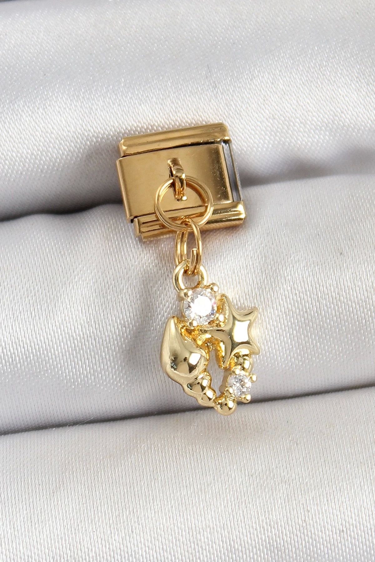 luz&pos 316L Çelik Sallantılı Zirkon Taşlı Deniz Kabuğu Ve Yıldız Model Gold Renk Nomination Charm