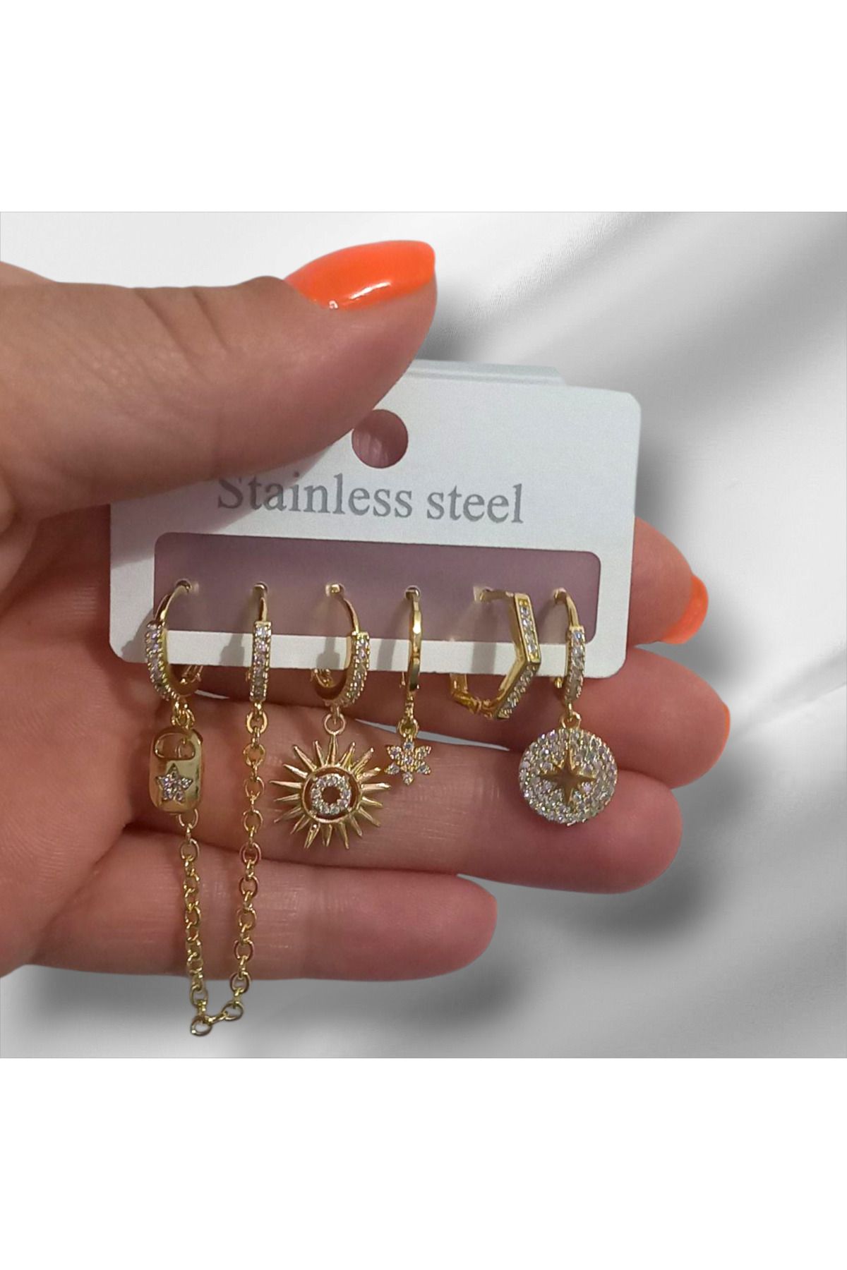 stainless steell 6'lı Halka Küpe Seti