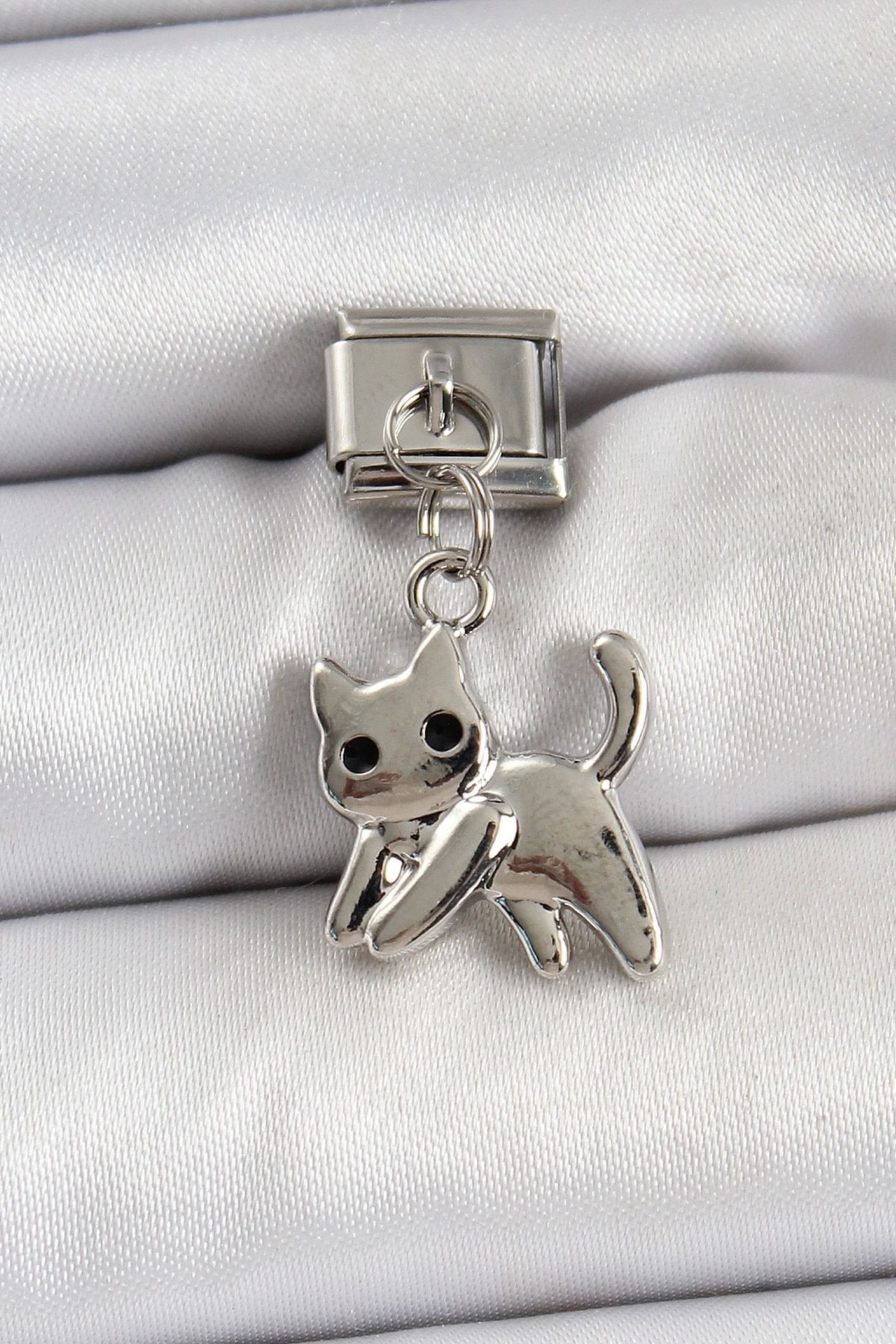 luz&pos 316L Çelik Sallantılı Kedi Model Gümüş Renk Nomination Charm
