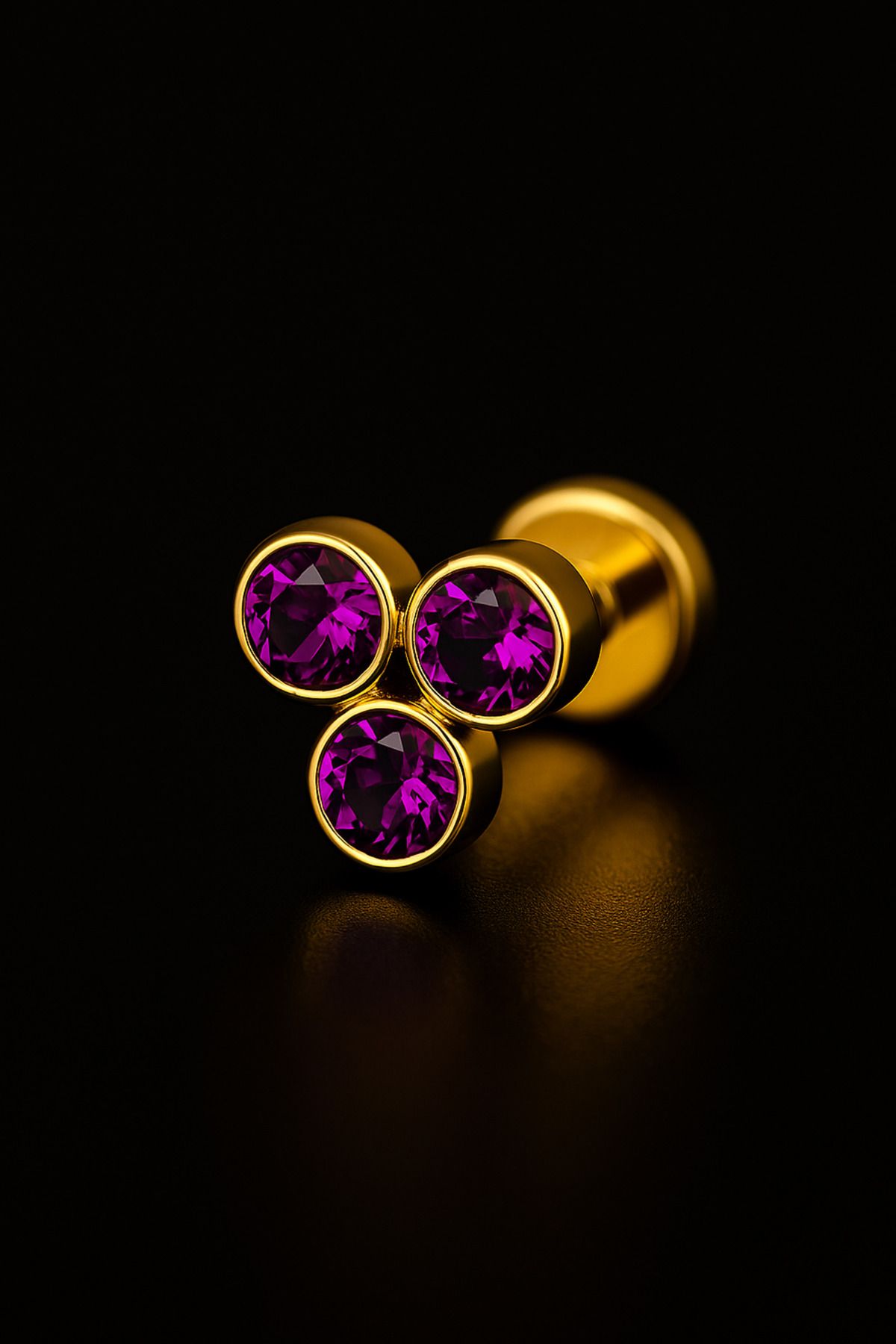 depozoom 316l Cerrahi Çelik Kıkırdak Tragus Ve Tüm Kulak Bölgesine Uygun Etnik Üç Taş Zirkon Piercing