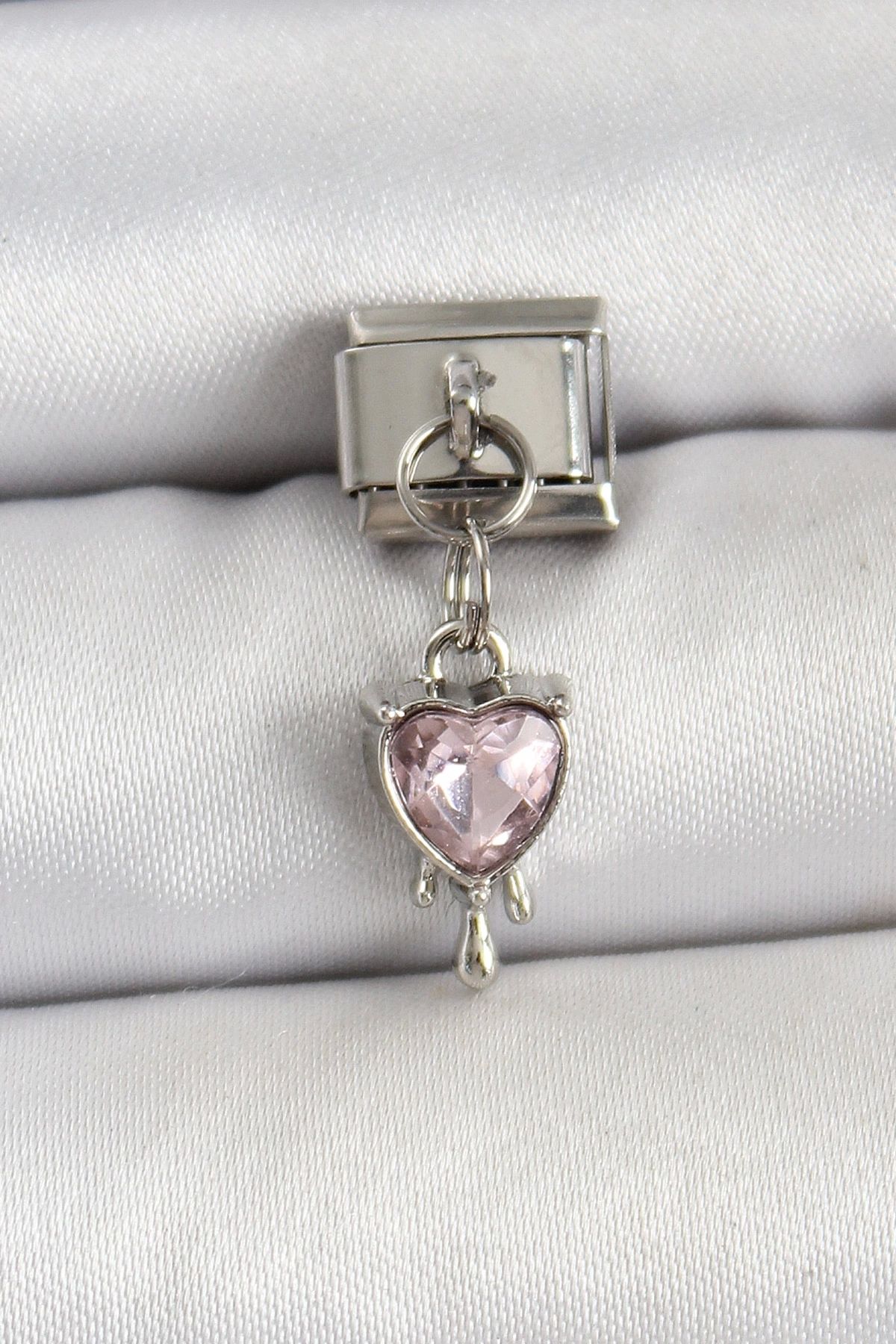 luz&pos 316L Çelik Gümüş Renk Pembe Kalp Model Nomination Charm