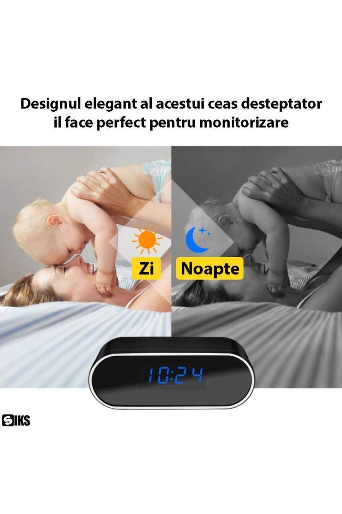 SIKS-WI-FI Spy Camera Hidden in SIKS Alarm Clock, 150° Viewing Angle, Phone App Connection, Card Slot 3