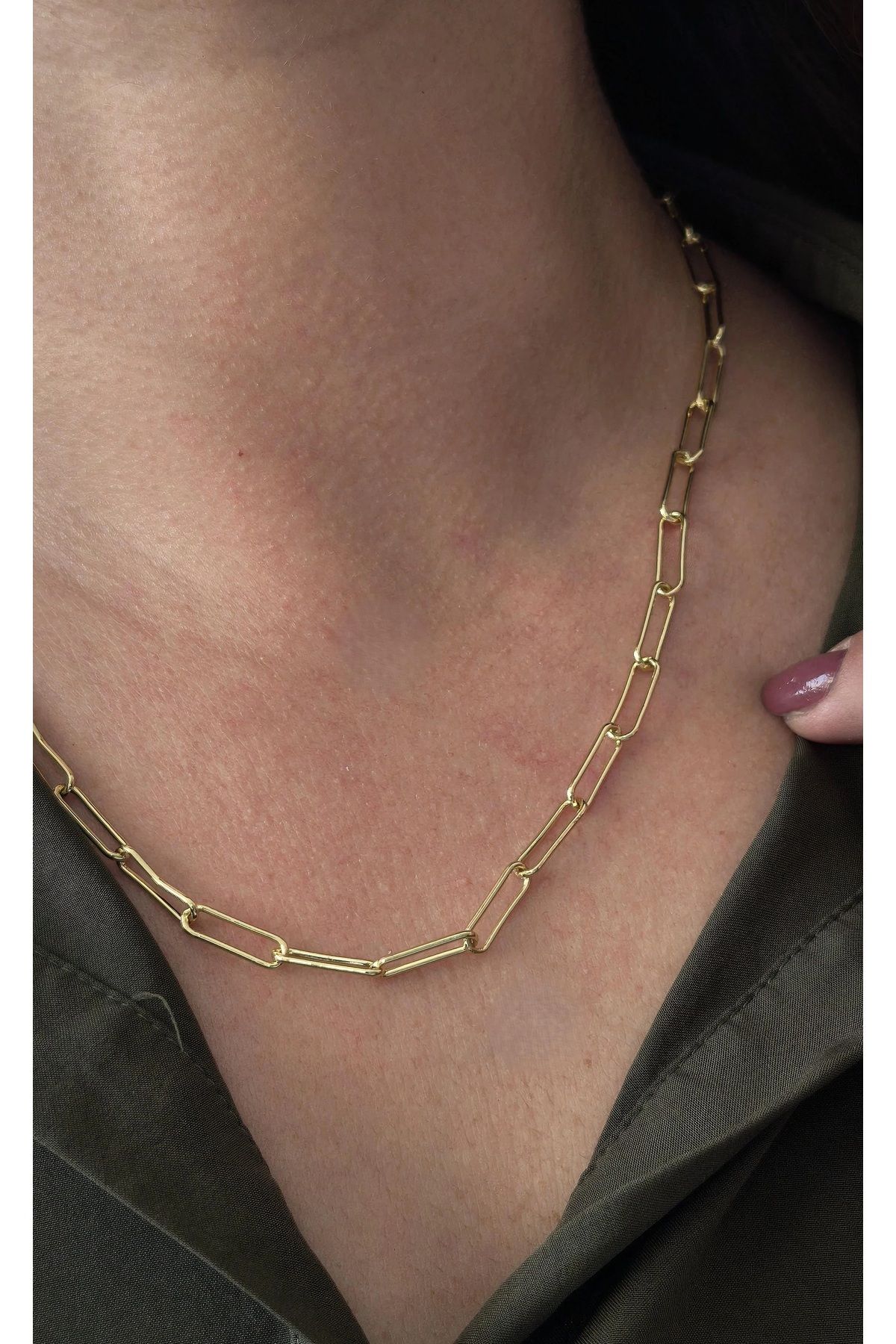 TAYEM Çelik Zincir Kolye, Ataç Kolye Gold, Altın Renk Unisex