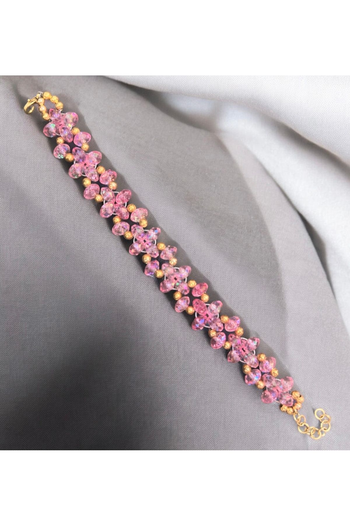 siyahdesign Pembe Kristal Işıltı Bileklik