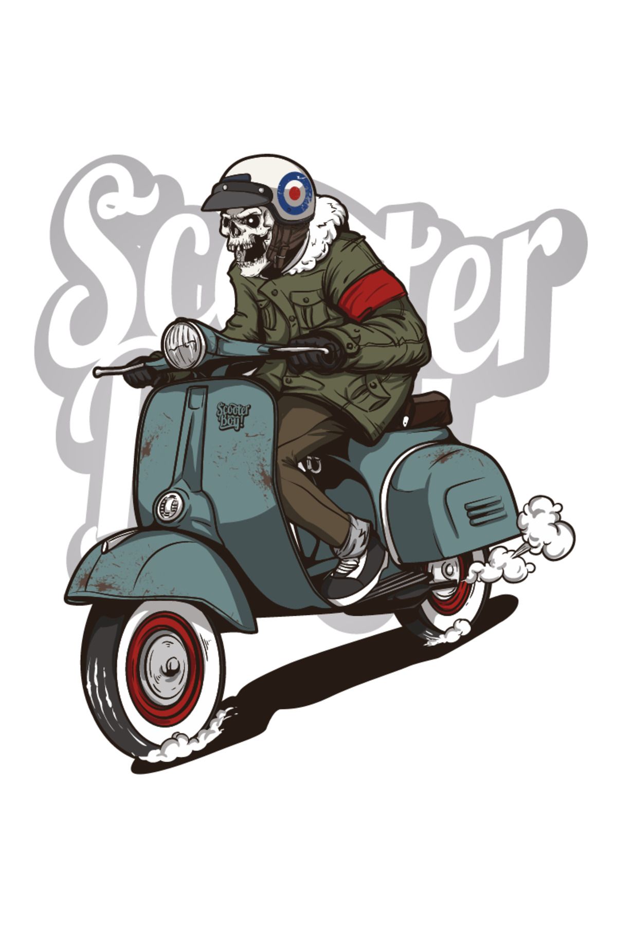 Nenya Scooter Kullanan Motorsikletli Iskelet , Kask , Laptop Ve Araç Sticker 14x12cm