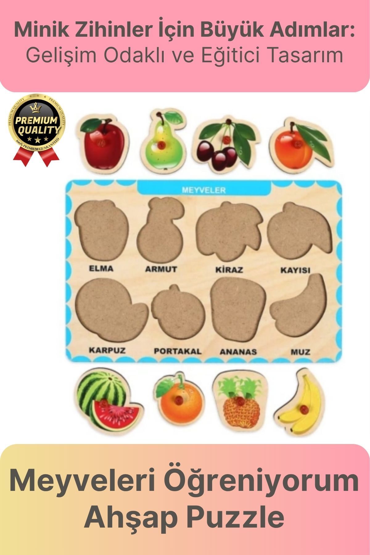 Svein Yeni Seri Çocuk Ebeveyn Eğlenceli Eğitici Öğrenme Destekli Meyveler Yapboz Ahşap Tutmalı Puzzle