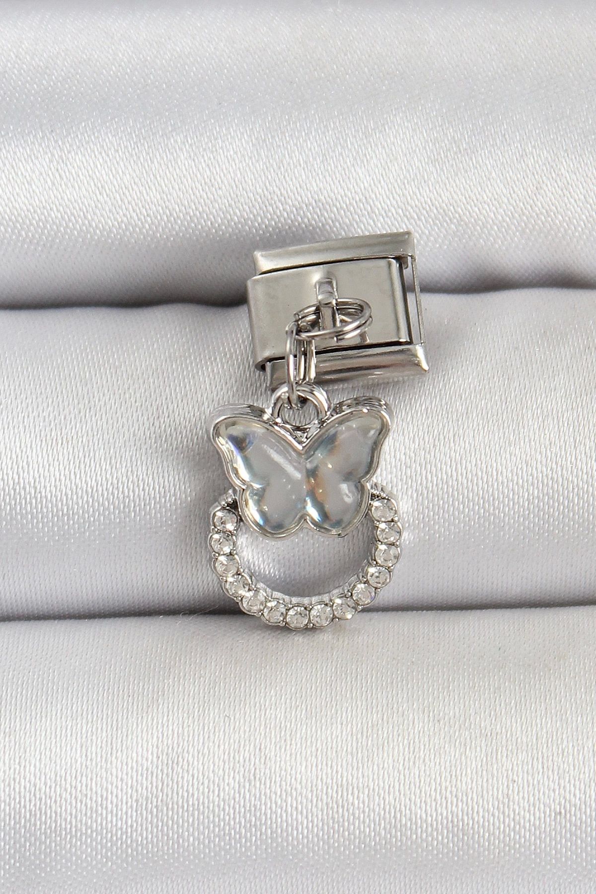 luz&pos 316L Çelik Gümüş Renk Taşlı Kelebek Model Nomination Charm