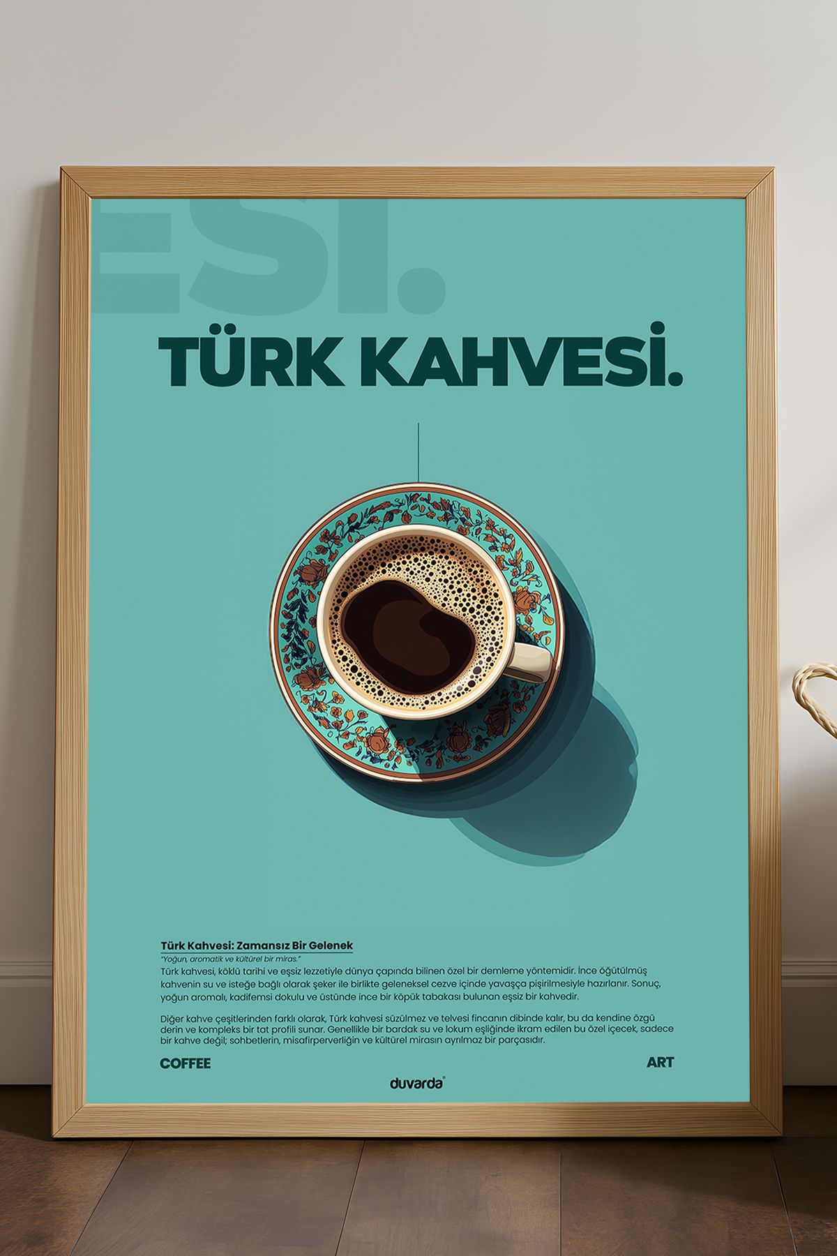 Duvarda Türk Kahvesi Kahve Doğal Ahşap Çerçeveli Dekoratif Duvar Tablosu